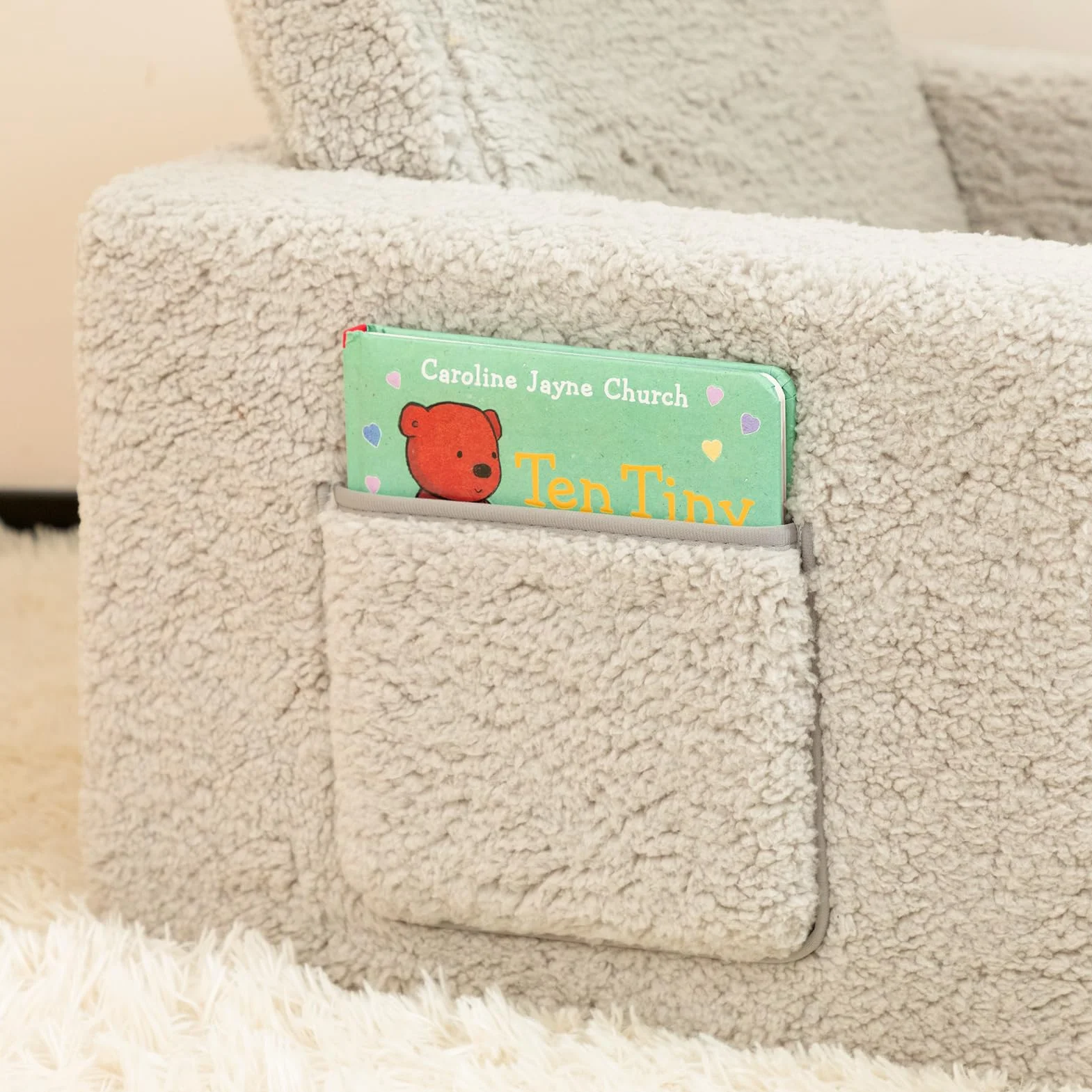 BEJOY Sofa dziecięca rozkładana 2 w 1, sofa z funkcją spania, fotel dziecięcy, Sherpa, rozkładana sofa do pokoju dziecięcego, na dzień dziecka i urodziny, dla dziewcząt i chłopców, jasnoszara