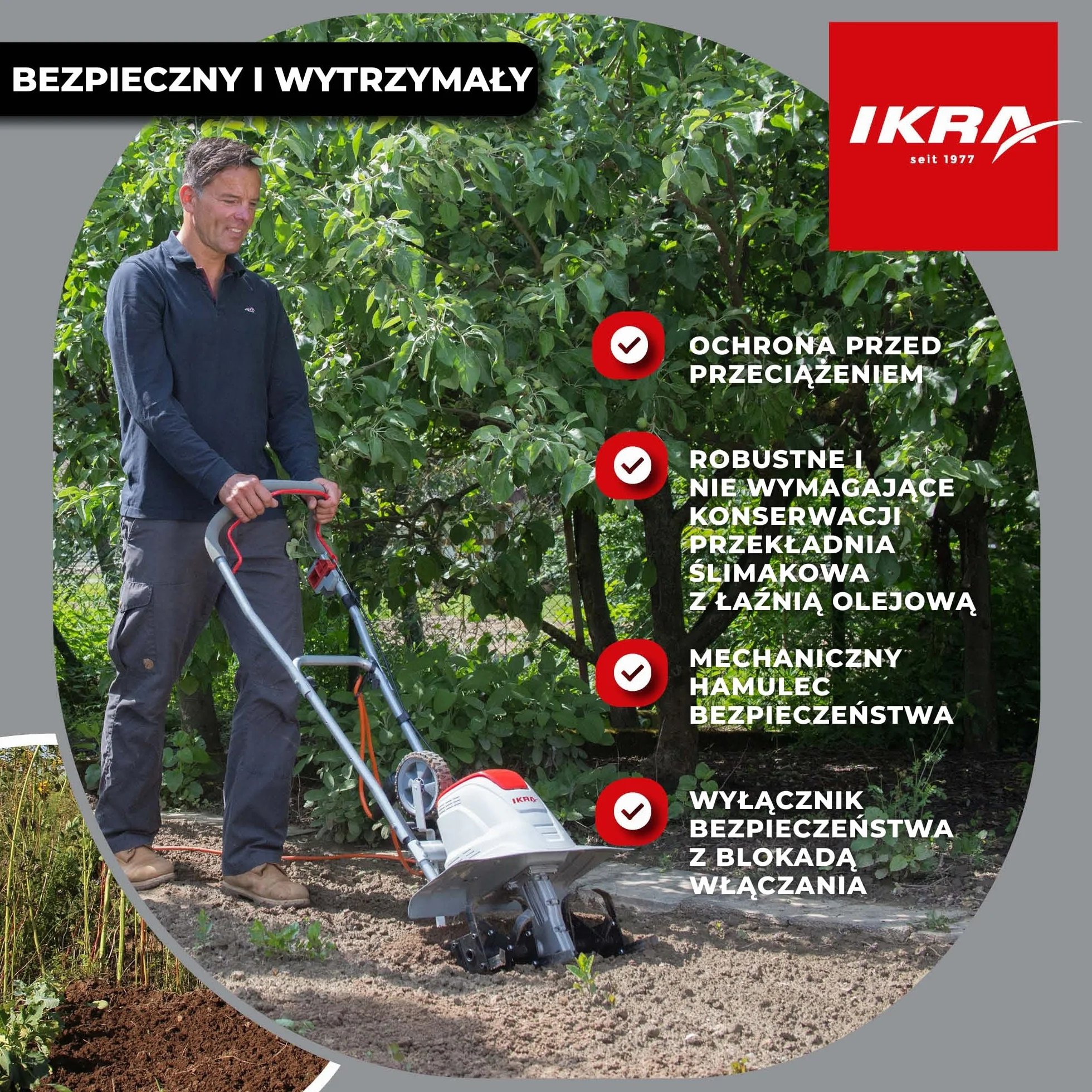 IKRA Glebogryzarka elektryczna FEM 1500 elastyczna szerokość robocza 17-45 cm głębokość robocza do 23 cm moc 1500 W