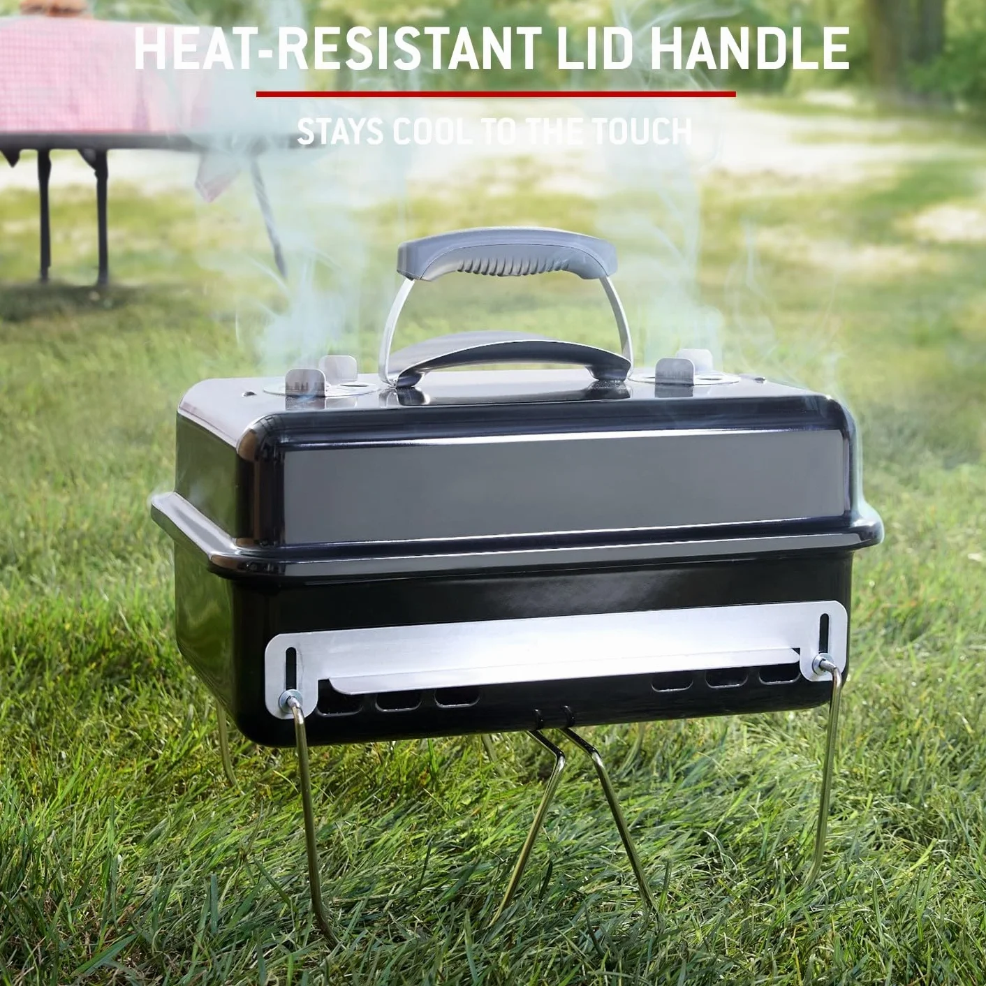 Weber Go-Anywhere Grill węglowy, powierzchnia grilla 42 x 26 cm, lekki przenośny grill BBQ, grill z emaliowaną misą i pokrywą, składane nóżki - Czarny (1131004)
