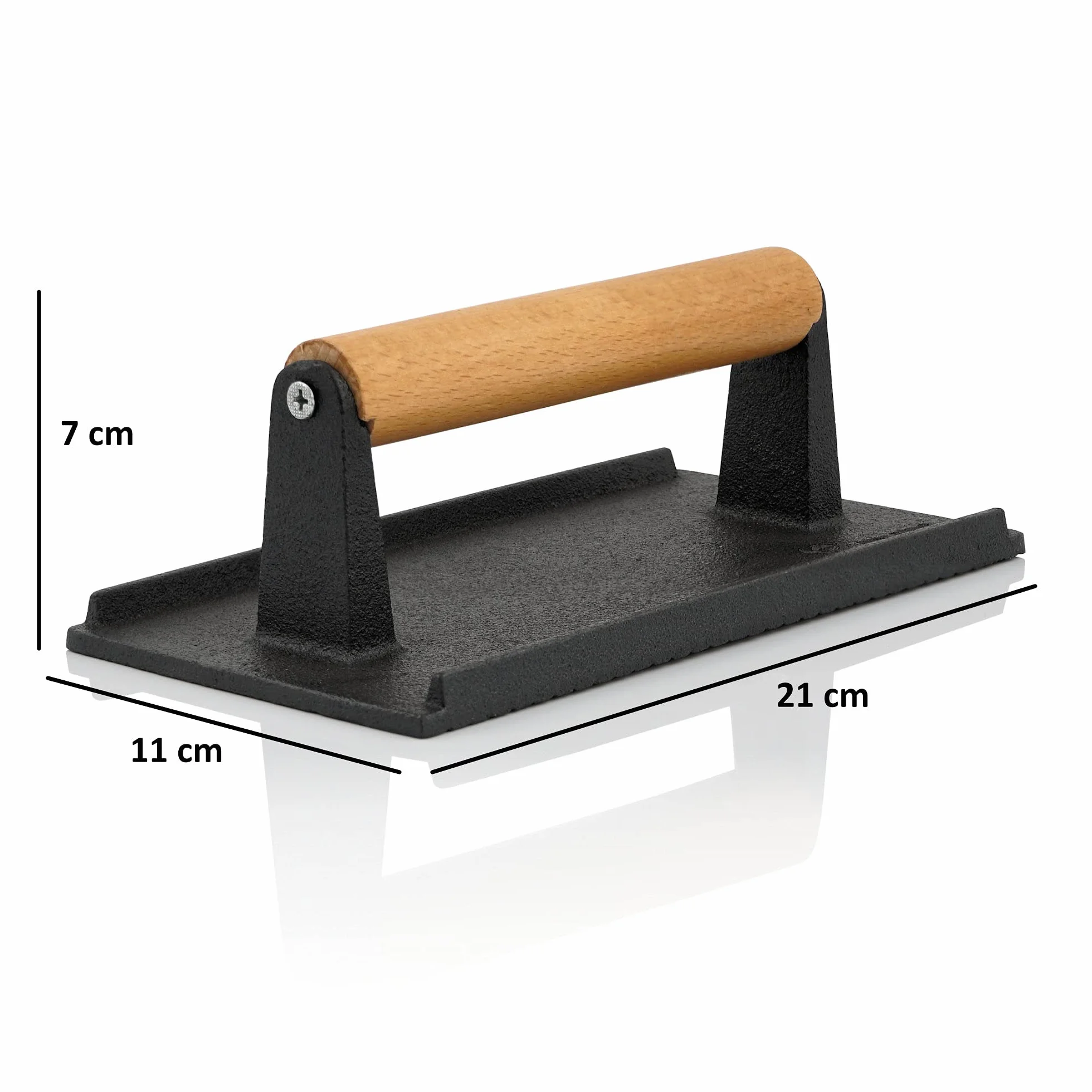BBQ-Toro Uciężacz do mięsa z żeliwa odlewowego | 1 kg ciężar do grilla z drewnianym uchwytem | Prasa do hamburgerów, prasa do mięsa, prasa do steków, Burger Smasher z żeliwa odlewowego | Wagi do