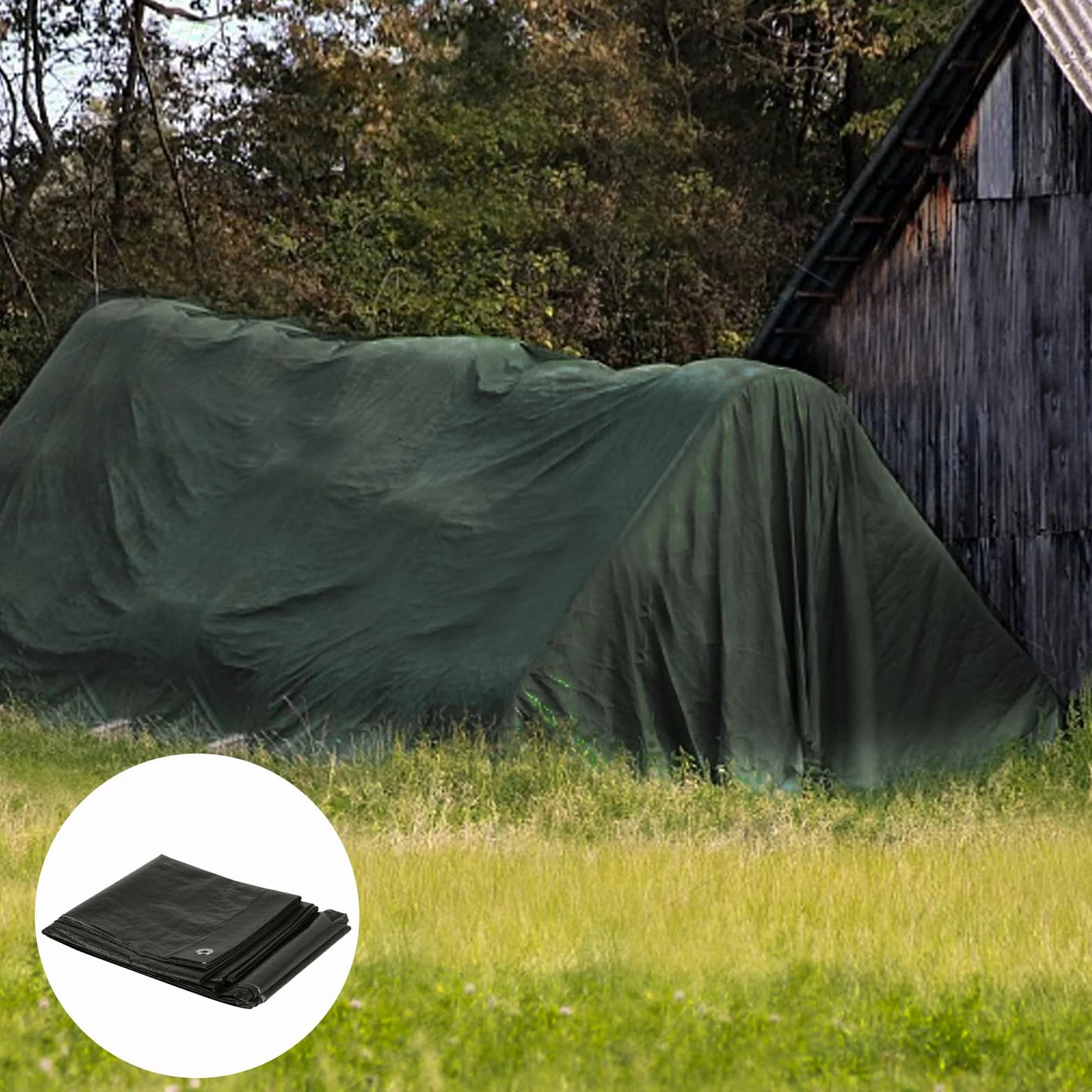 Plandeka okryciowa z oczkami, wodoszczelna plandeka z tkaniny, 2 x 2 m, 200 g/m², PE odporna na rozerwanie, odporna na warunki atmosferyczne, odporna na działanie promieni UV, ochronna plandeka