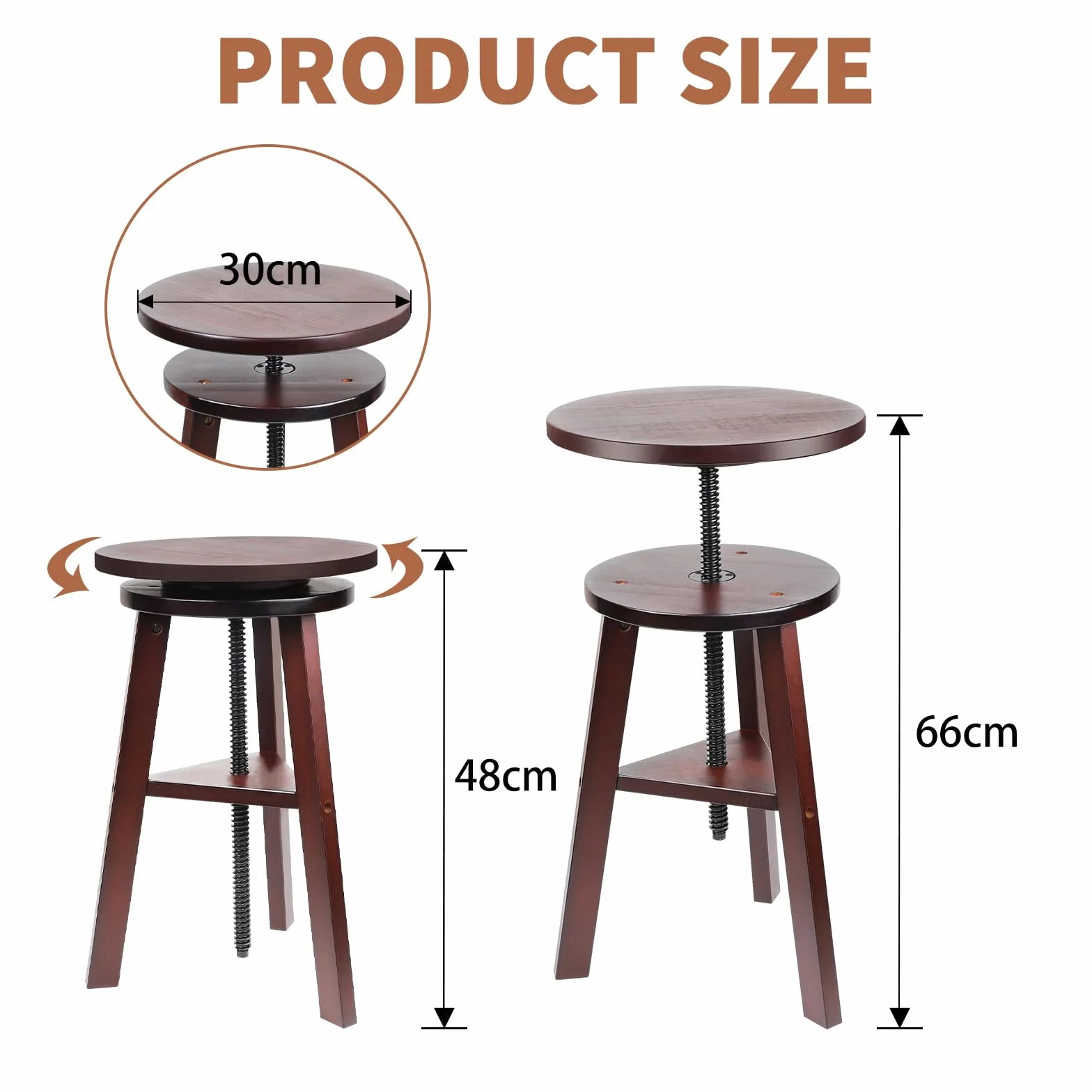 LALAGO Taboret malarski Ø 30 cm, 48-65 cm, taboret z regulacją wysokości, stołek rysunkowy z drewna bukowego, stołek artystyczny, okrągły obrotowy o 360°, drewniane krzesło do stołu kreślarskiego
