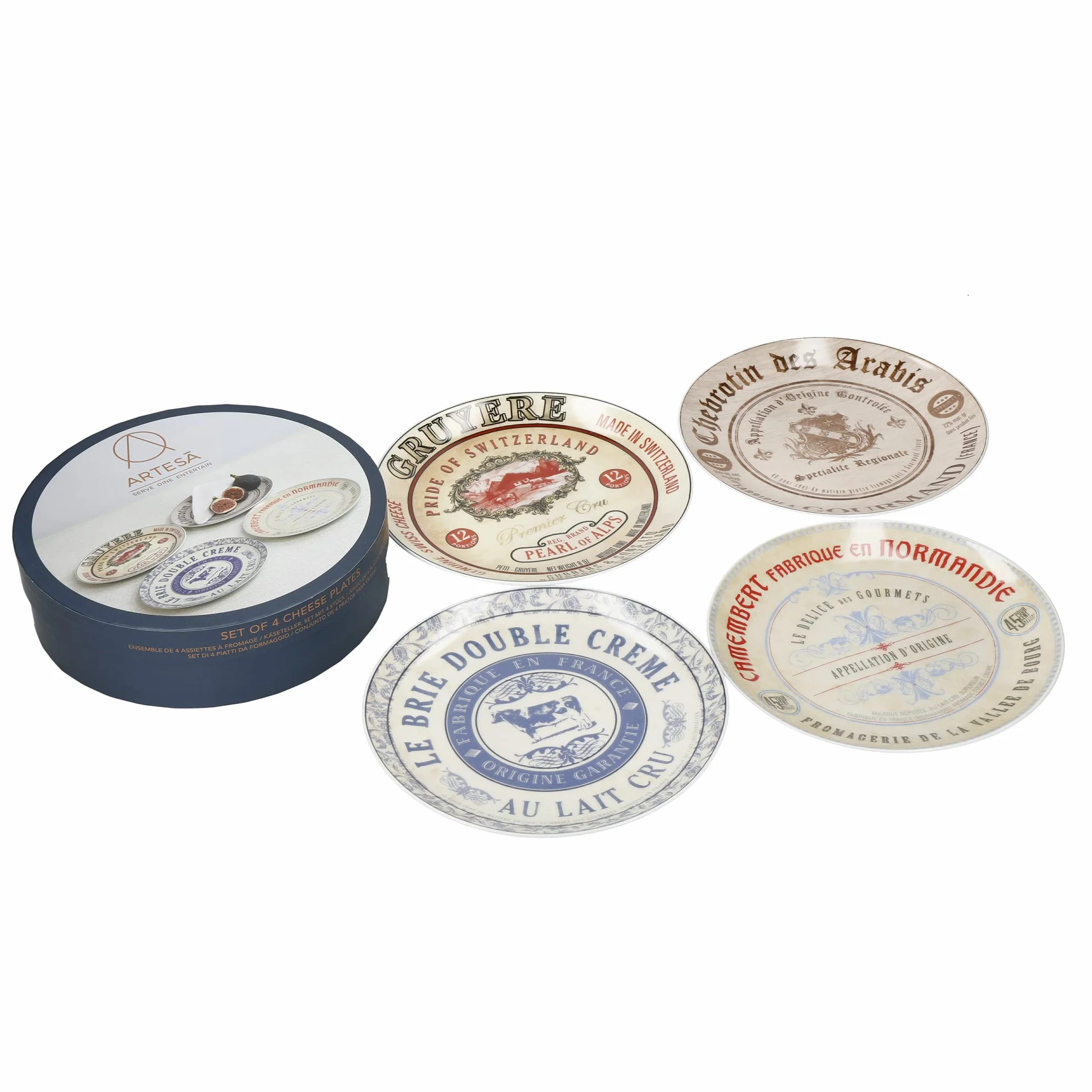 Artesà Zestaw 4 ceramicznych talerzyków, 19,1 cm (7,5 cala) „Gourmet Cheese”