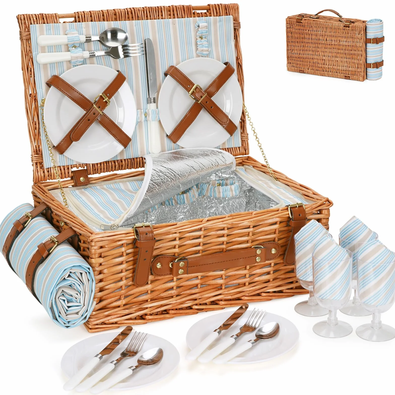 HappyPicnic Wiklinowy kosz piknikowy dla 4 osób