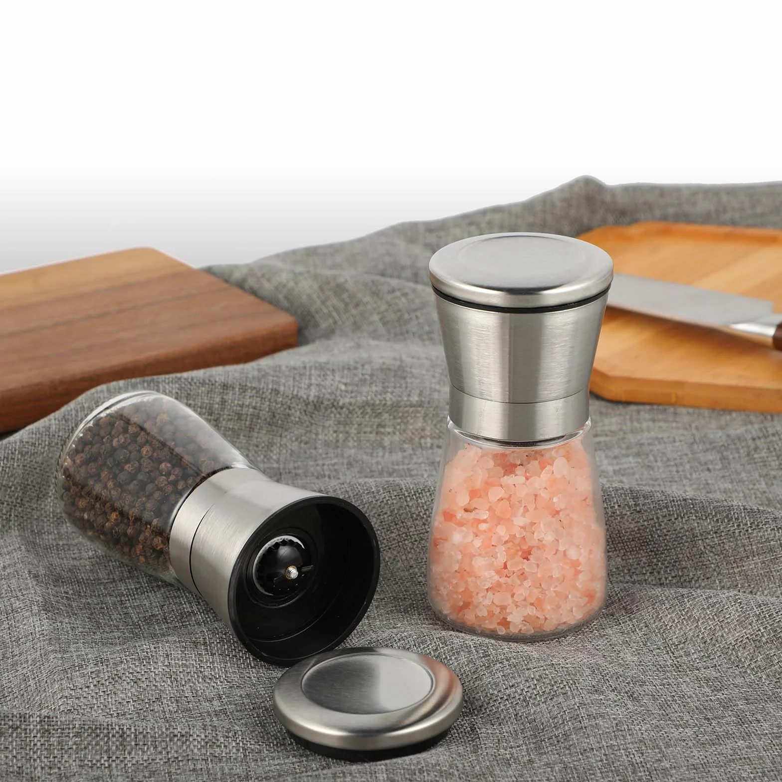 Młynek do Przypraw ze Stali Nierdzewnej i Szkła 180 ml*2 Ceramiczny Regulowany