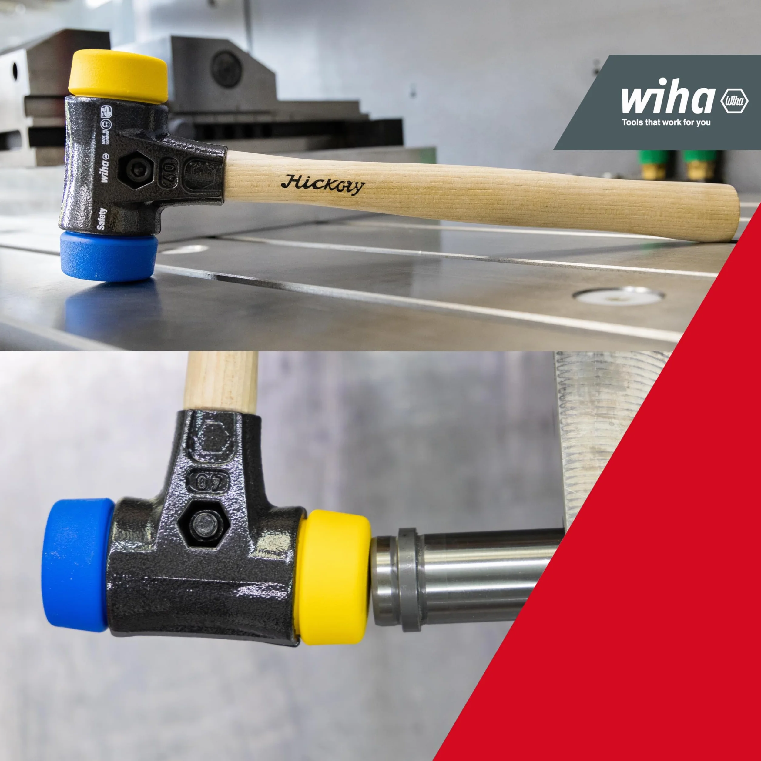 Wiha Młotek ochronny Safety miękki/średnio twardy z drewnianym trzonkiem hikory, okrągła głowica udarowa (26653) 30 mm