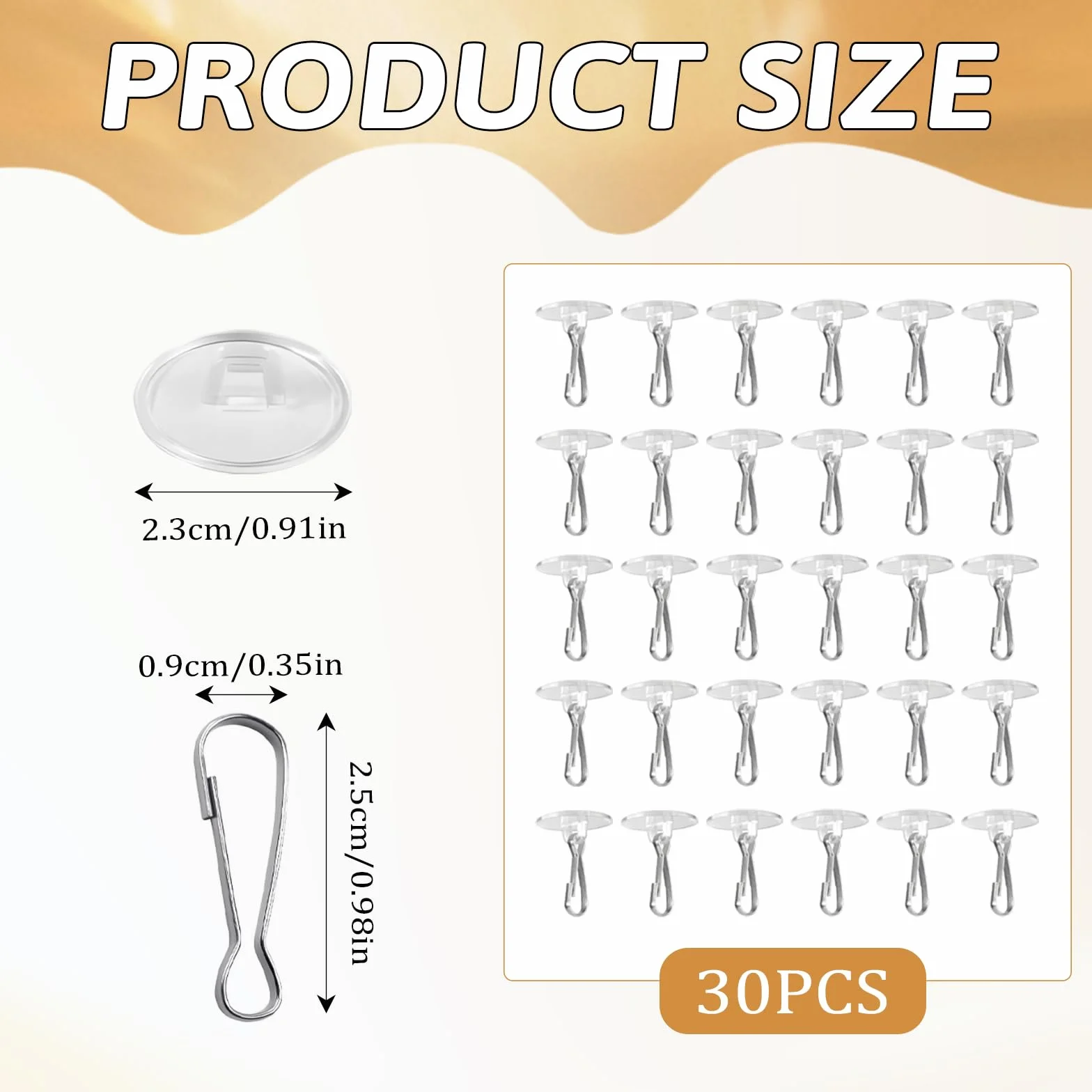 30 przezroczystych, samoprzylepnych haczyków sufitowych, bez wiercenia, do sypialni, łazienki, na Halloween, 30 sztuk