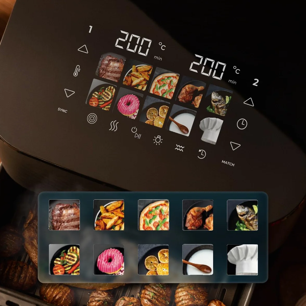 Cecotec Frytkownica powietrzna 10 l, frytkownica powietrzna Cecofry&Grill Smokin 11000, 2200 W, frytkownica 3 w 1, grill, płyta grillowa, zintegrowana wędzarnia, 10 menu, temperatura 40-200°C,