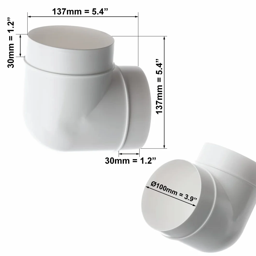 Ø 100 mm Kolanko 90° do rury okrągłej - Złącze rurowe okrągłe - Plastik PVC