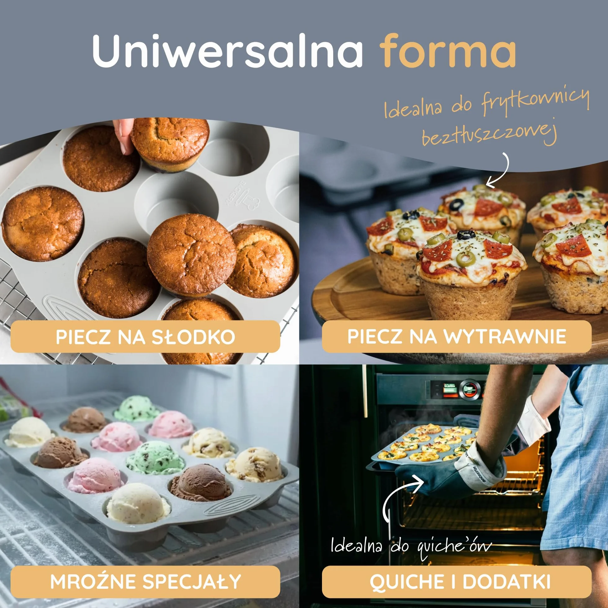 Backefix forma do muffinek 12 szt. z platynowego silikonu, nieprzywierająca, do zmywarki, bez BPA