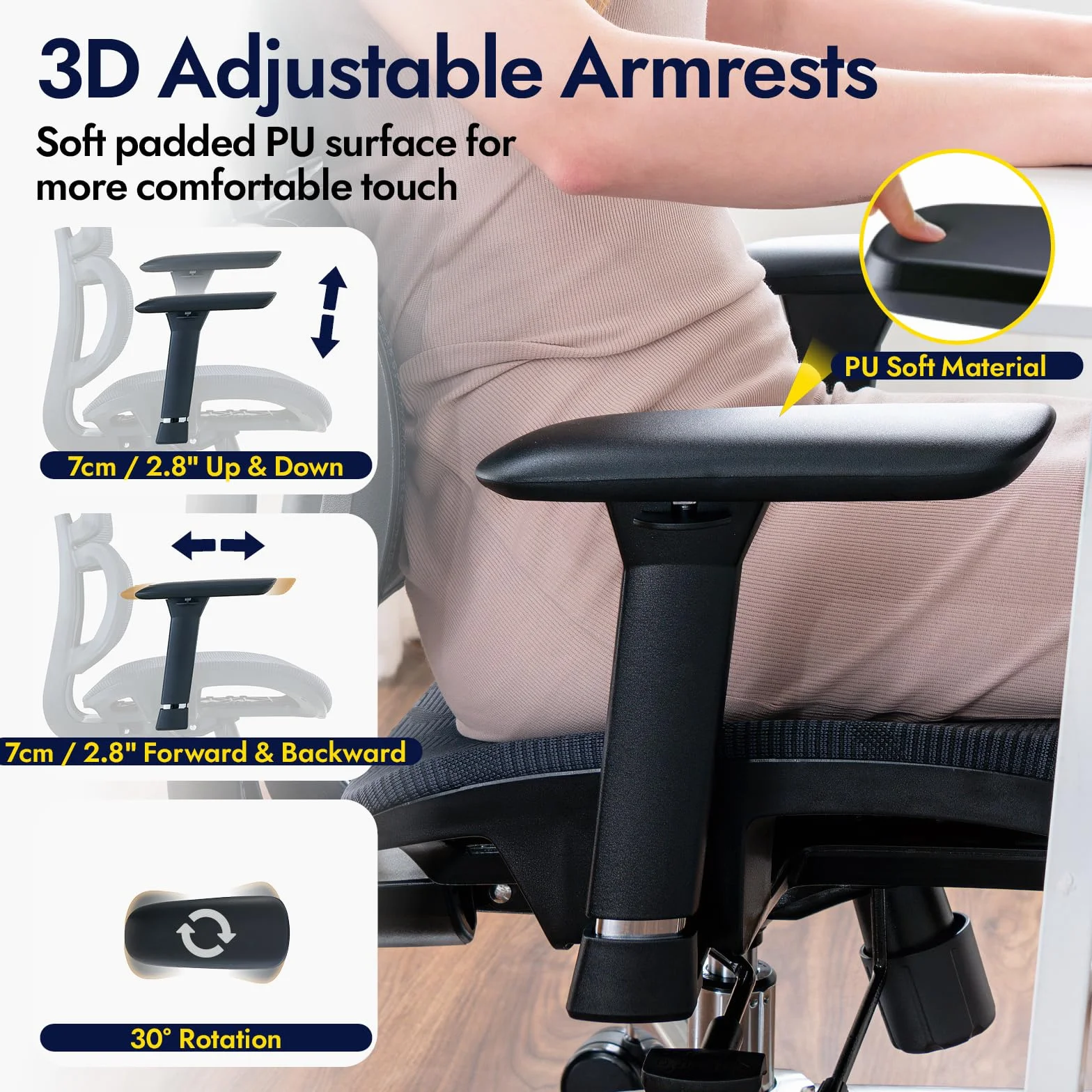 Ergonomiczne krzesło biurowe, ALL-Mesh wysokie oparcie, domowe krzesło biurowe, podparcie lędźwiowe, fotel gamingowy, regulowane podłokietniki i zagłówek 3D, duże i wysokie obrotowe krzesło