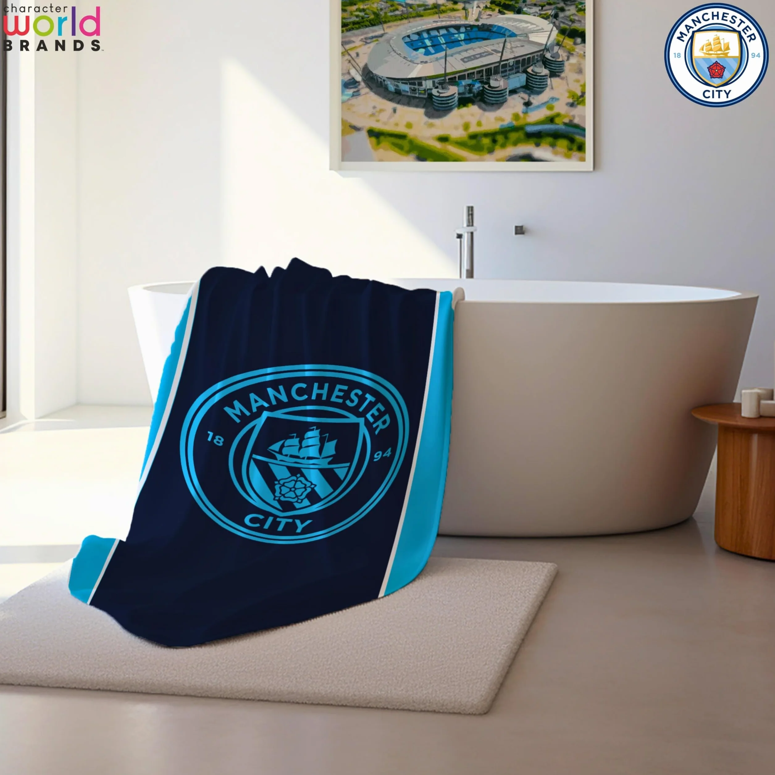 MANCHESTER CITY Ręcznik FC | Super miękki w dotyku, wzór klubu piłkarskiego | idealny do domu, wanny, plaży i basenu, jeden rozmiar 75 cm x 150 cm | 100% bawełna