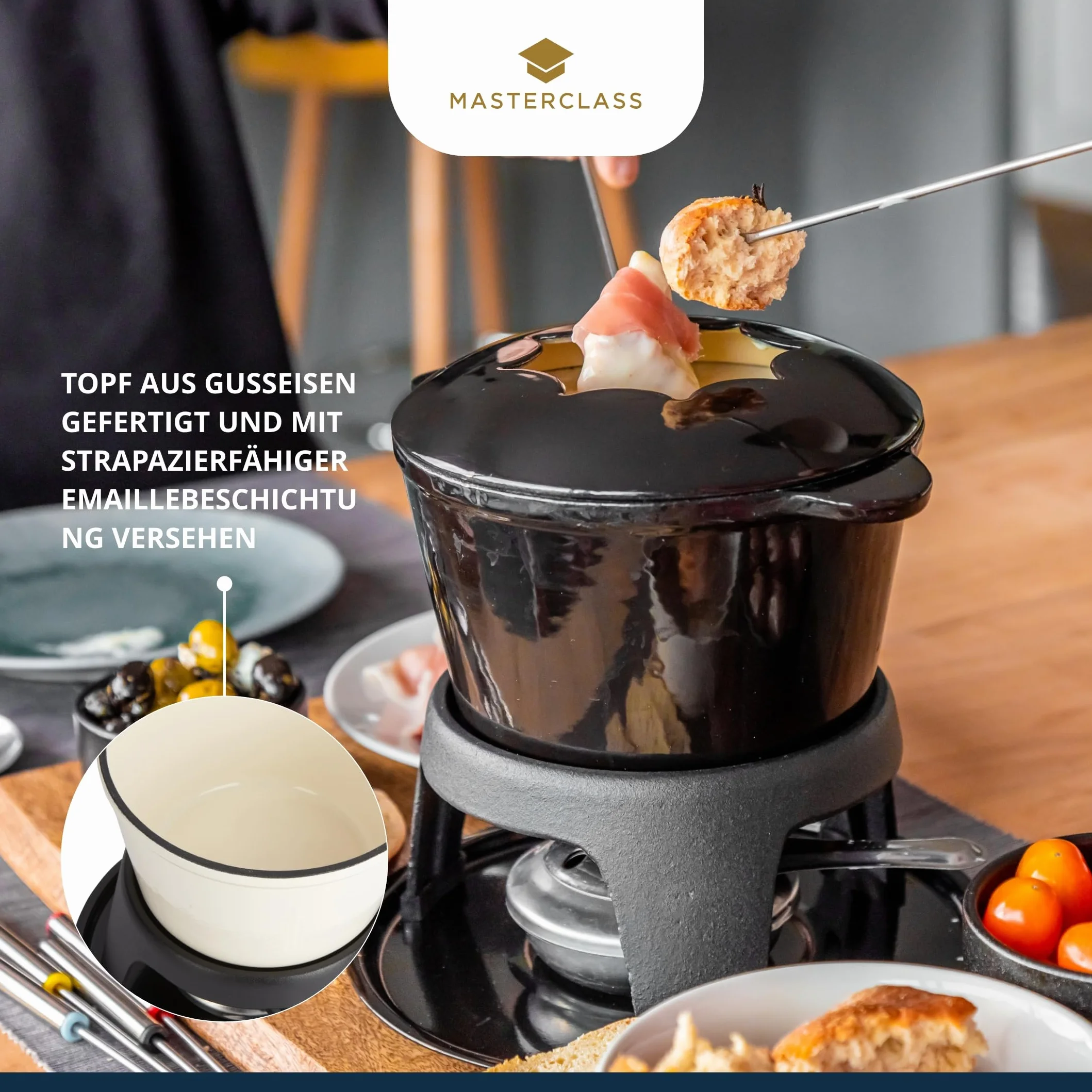 MasterClass Żeliwny Zestaw do Fondue 12 × 18 × 21 cm Czarny