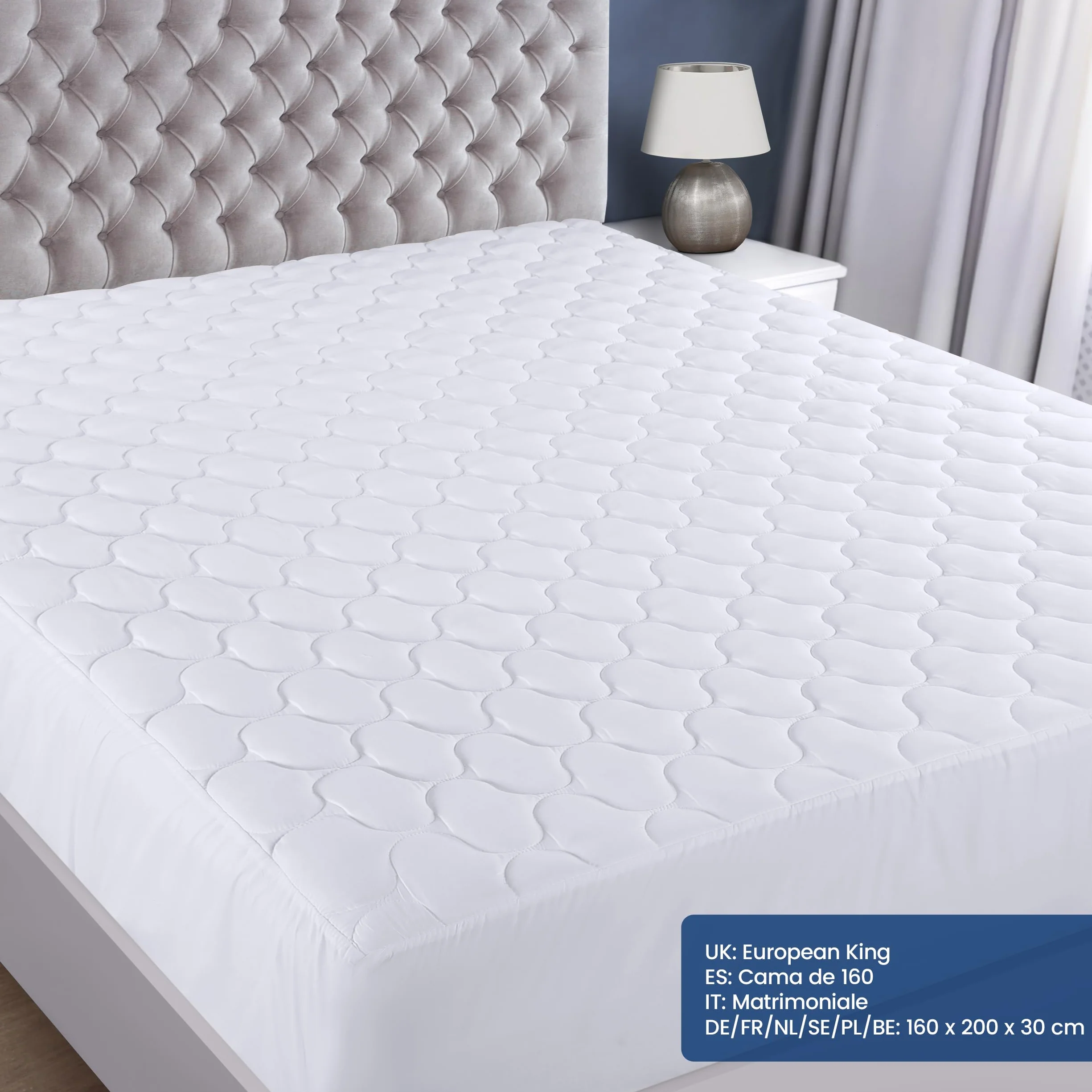 Utopia Bedding Wodoodporny Ochraniacz na Materac 160x200 cm, Pikowany Pokrowiec na Materac Rozciąga Się do 30 cm (biały)