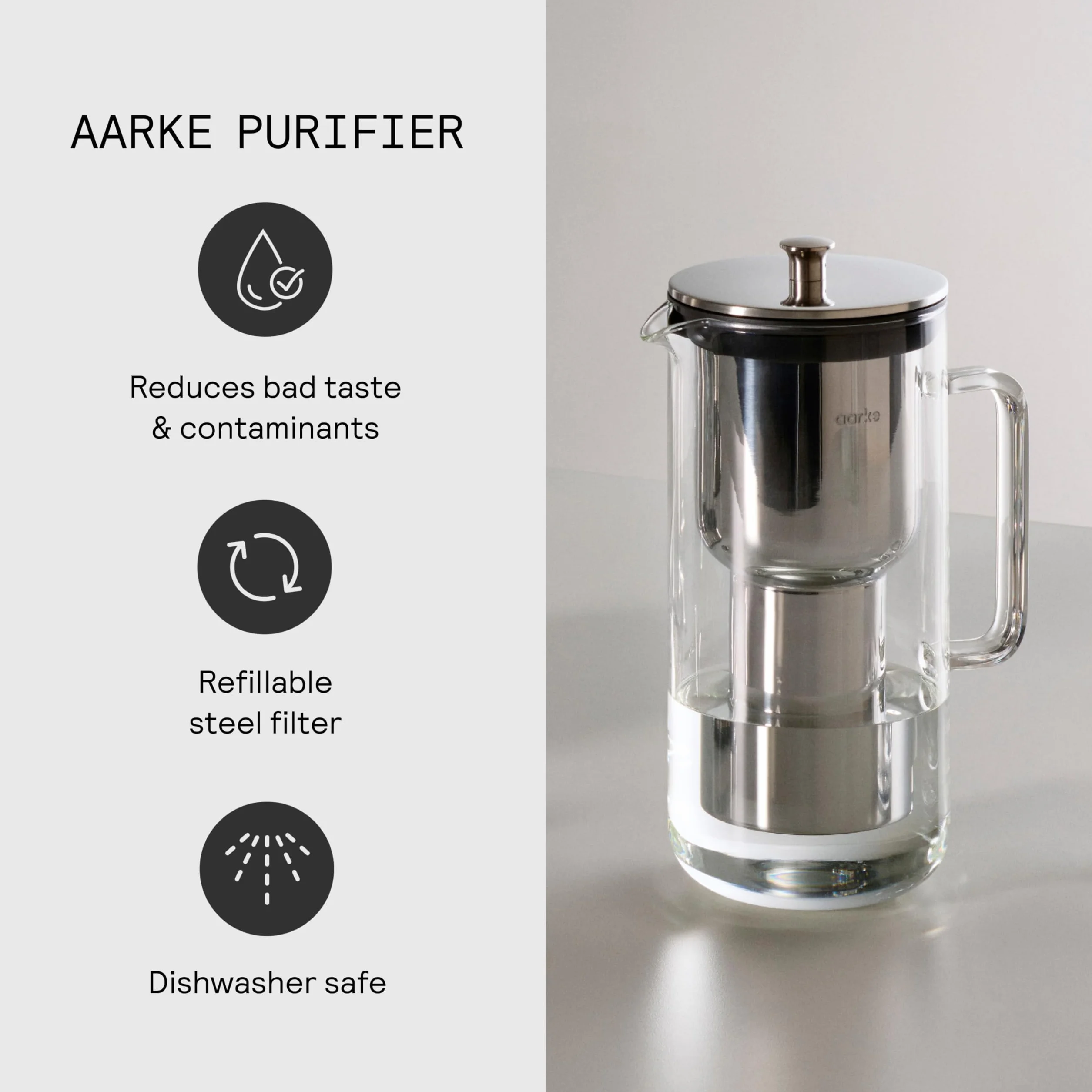 Aarke Purifier Dzbanek z Filtrem Wody 2.4L Stal Nierdzewna