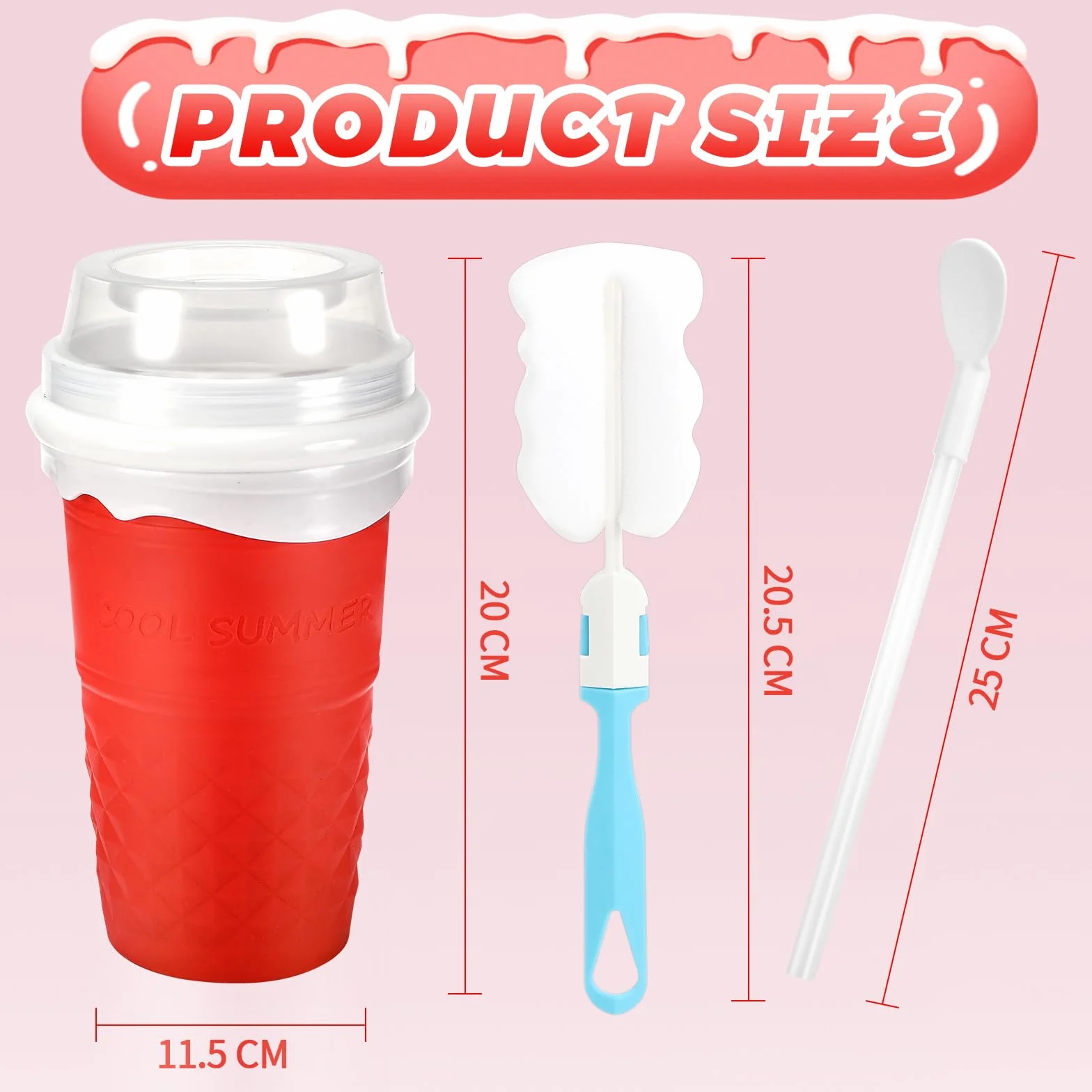 Silikonowy kubek Slushy Maker, Slush Cup z łyżką ze słomką do coli lub soku (różowy)