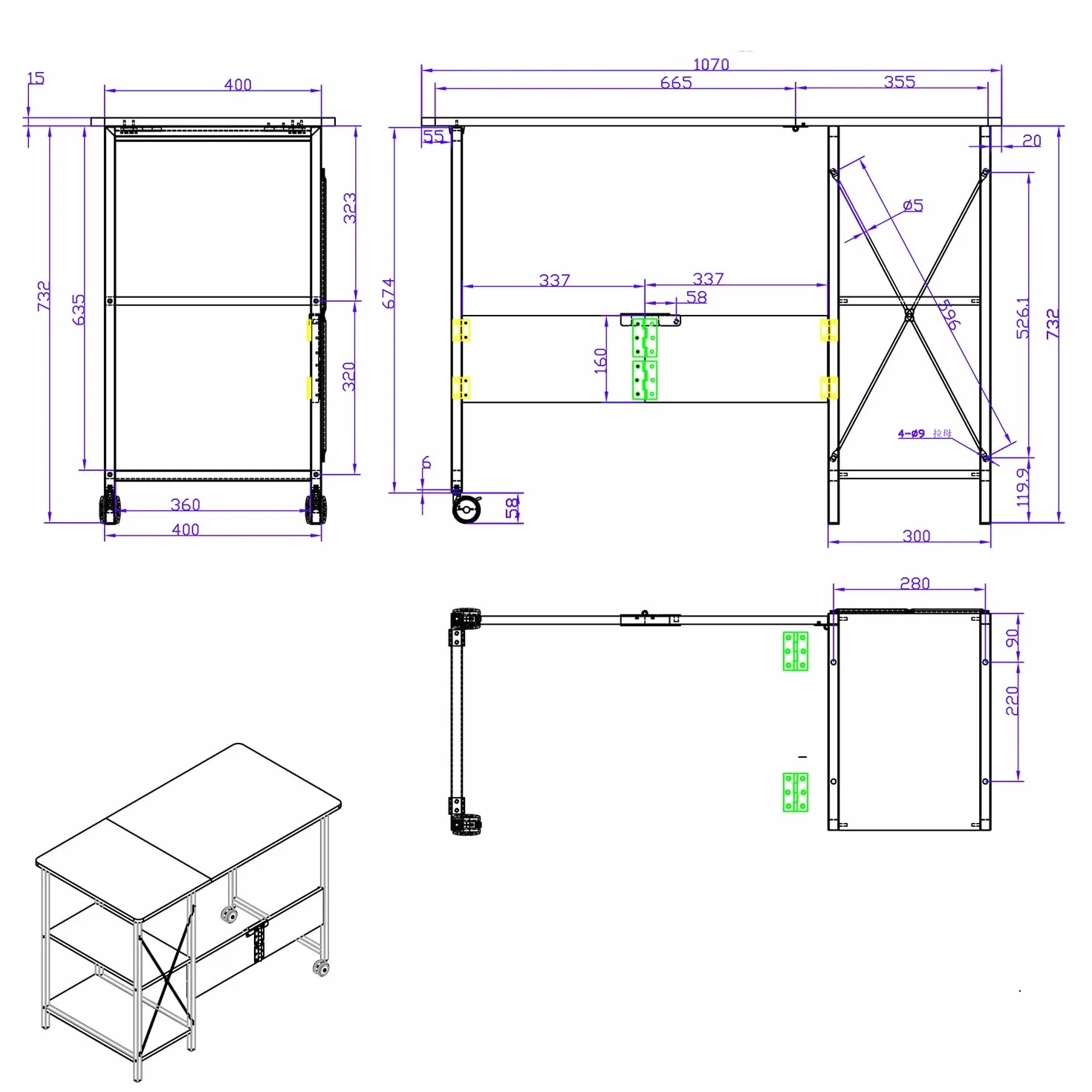 Maclean MC-411 składane biurko loft, biurko, stolik pod komputer, stół biurowy, 107 x 45 x 75 cm, maks. obciążenie 150 kg, składane (jasny buk)