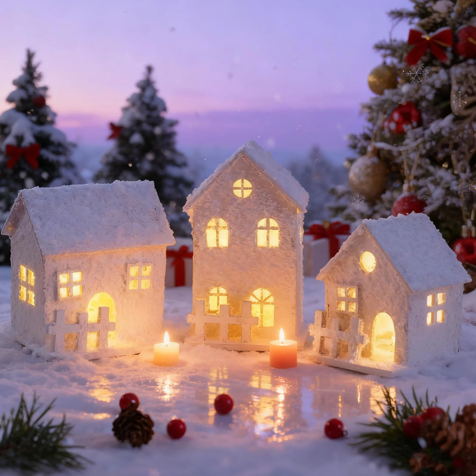 3 sztuki drewniana wioska bożonarodzeniowa, miniaturowy dom, biały śnieg, mini oświetlenie LED na baterie, dekoracja bożonarodzeniowa, małe akcesoria anime, lampka nocna, prezent zimowy