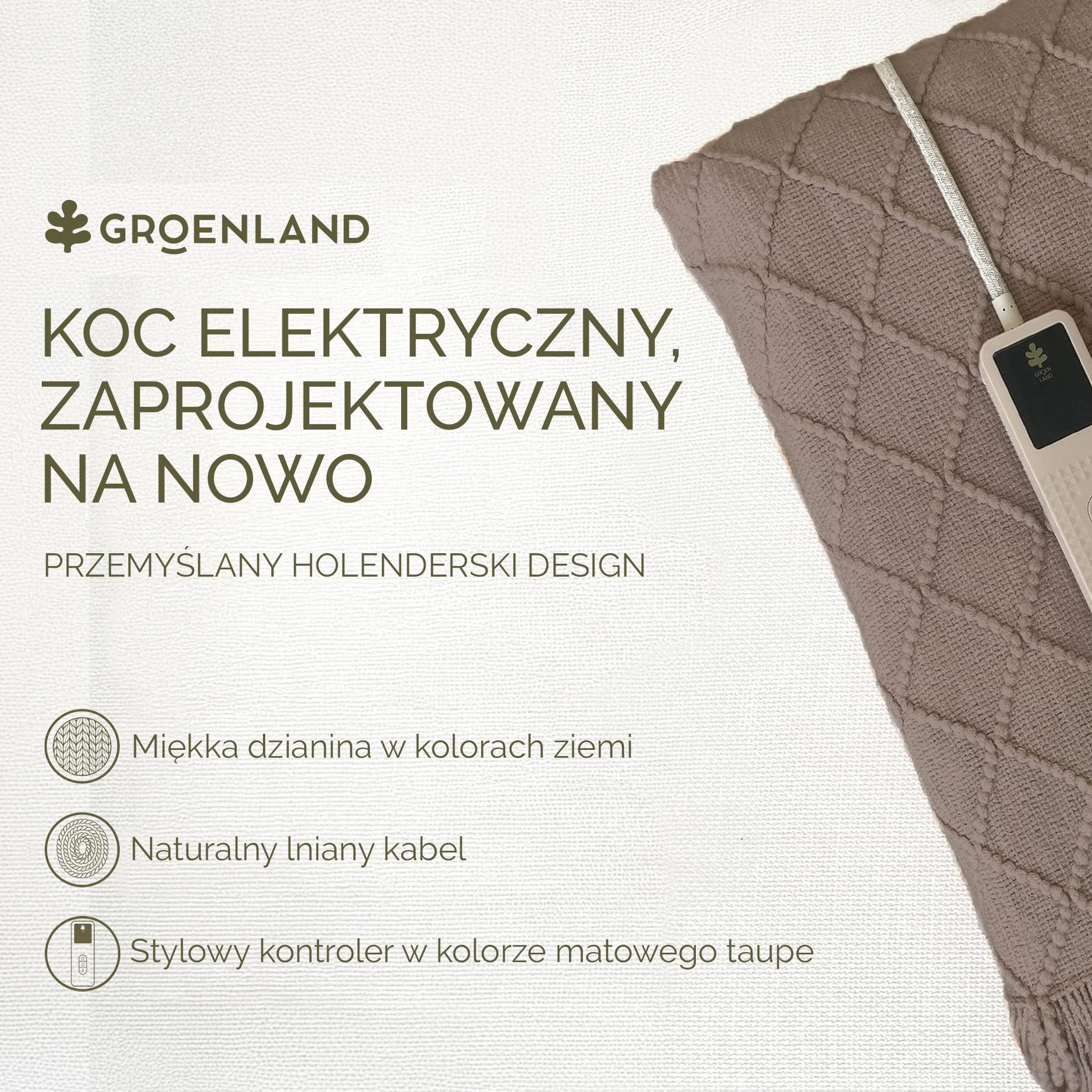 Groenland BOHEM koc elektryczny 180 x 130 cm – koc termiczny z 9 poziomami ciepła i funkcją automatycznego wyłączania – duży koc elektryczny na łóżko i sofę – koc elektryczny do prania – czerwony