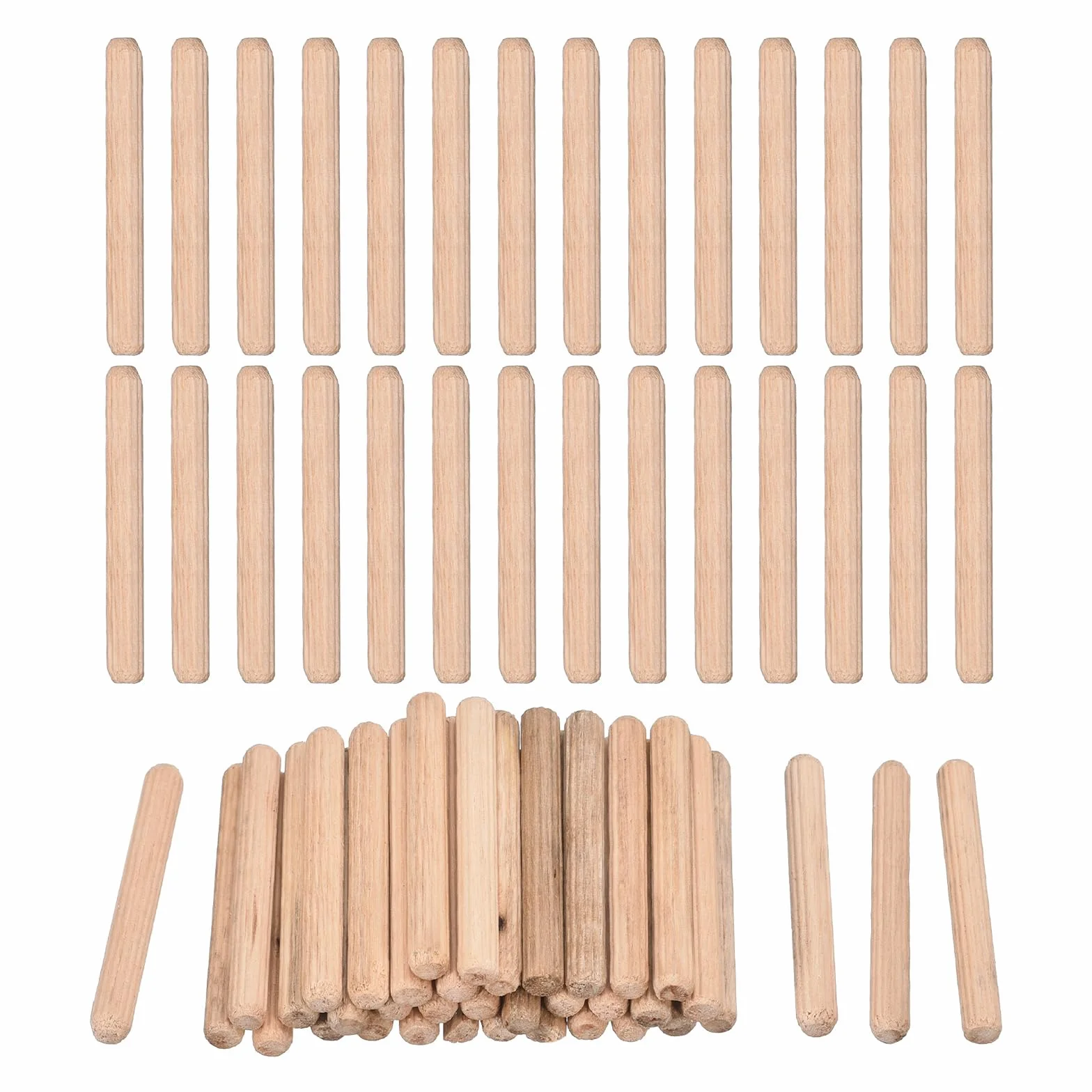 QUARKZMAN 60 szt. kołków drewnianych 6 x 50 mm (0,24 x 1,97) rowkowane skośne końce drewniane kołki do drewna suszone twarde drewno do obróbki drewna, mebli, regałów