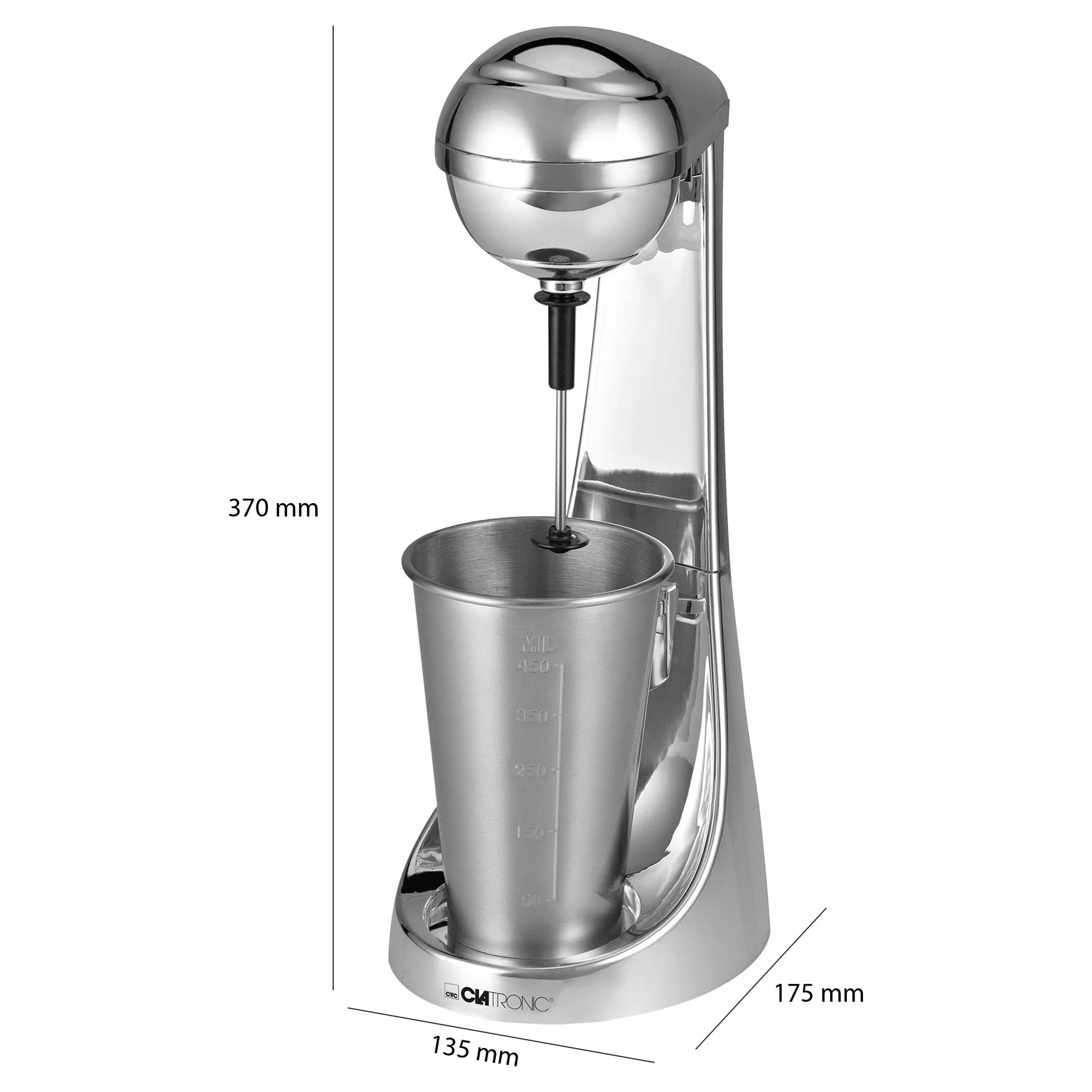 Clatronic® Mikser barowy i spieniacz do mleka | Smoothie Maker | pojemnik ze stali nierdzewnej 650 ml | praktyczny uchwyt na kubek | mikser | 2 poziomy prędkości | mocny silnik 65 W | Chromdesgin | BM