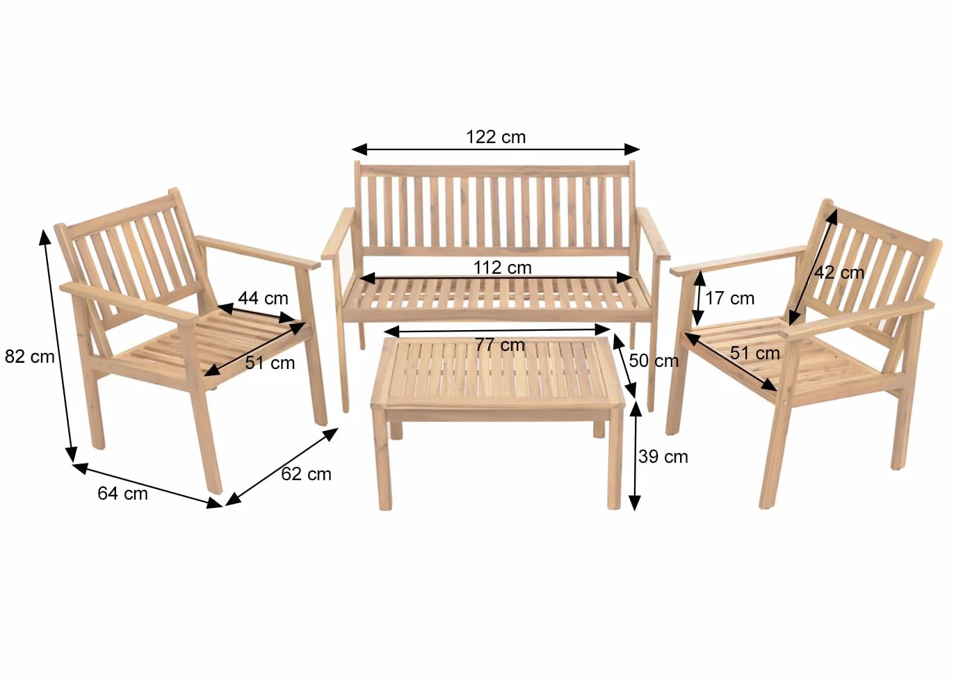 Mendler komplet mebli ogrodowych HWC-O19, zestaw wypoczynkowy siedzisk ławka fotel stół, drewno akacja FSC® tkanina/tekstyl (180g/m²) - poduszka beżowa