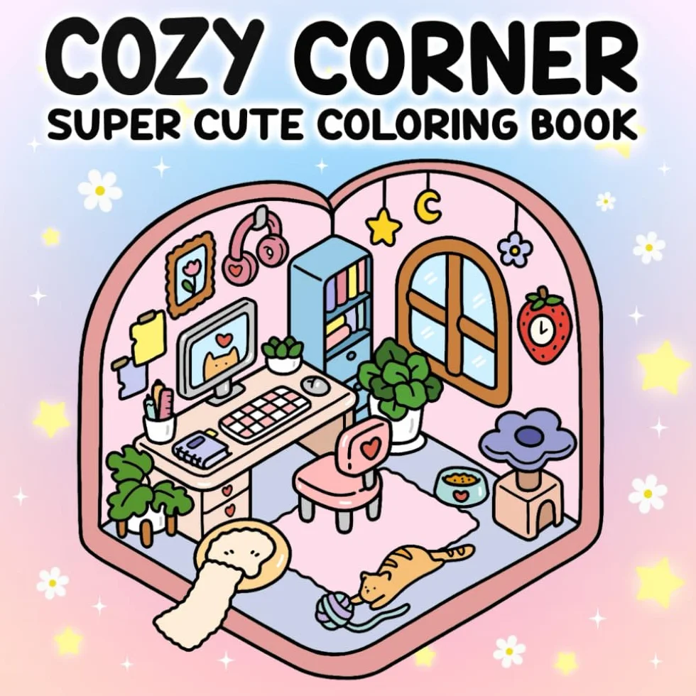 Cozy Corner: Super Cute Coloring Book for Adults and Teens with Cozy Hygge Spaces for Relaxation.