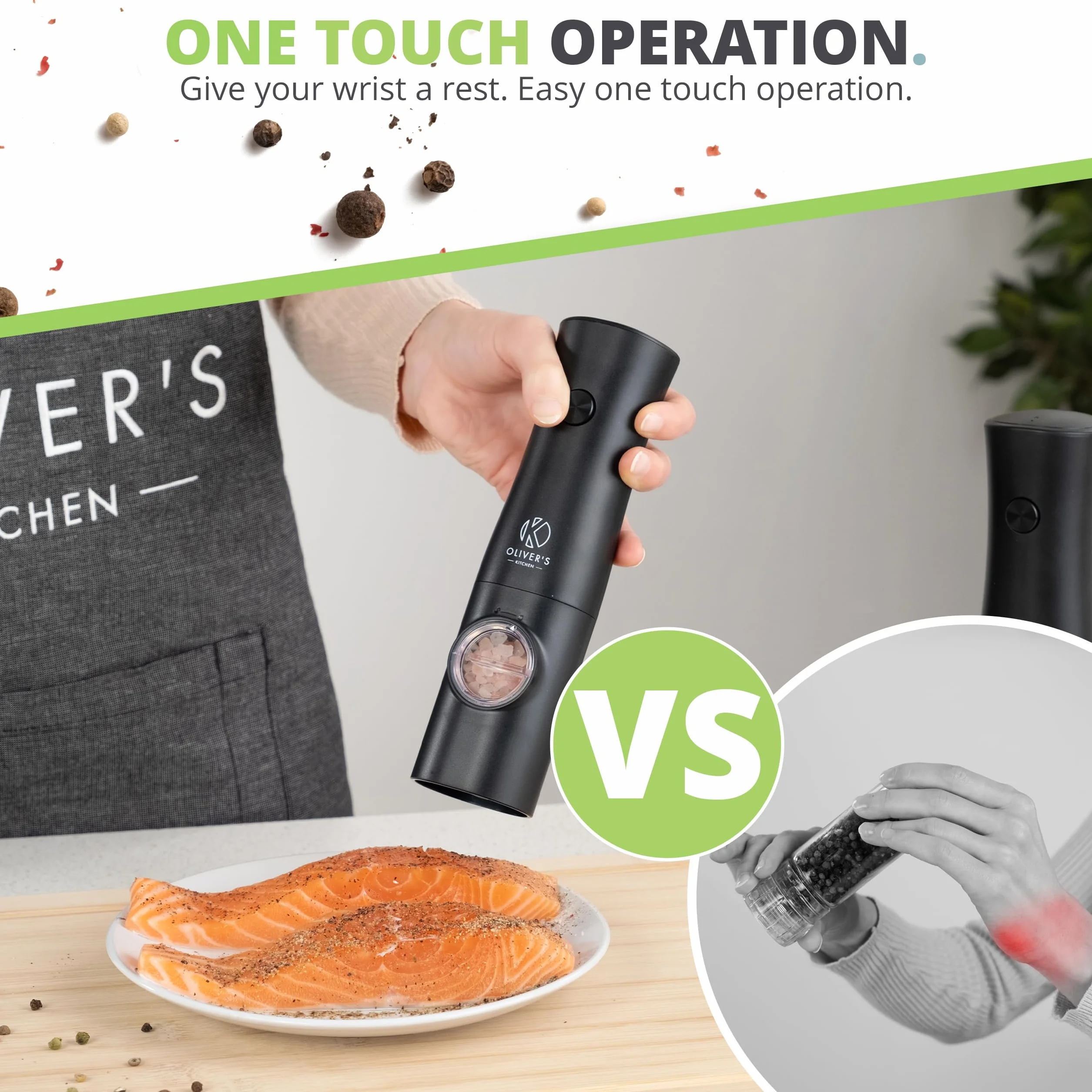 Oliver's Kitchen ® Elektryczne młynki do soli i pieprzu premium - ładowalne (Black)