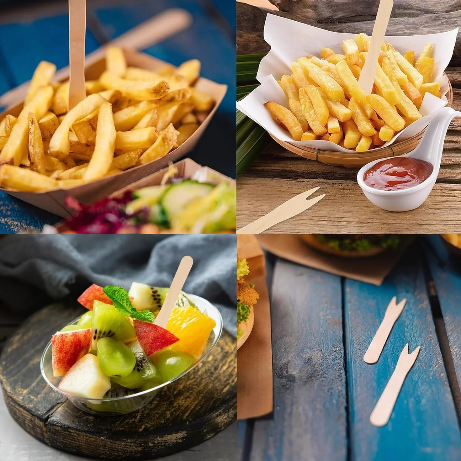 200 sztuk drewnianych widelców do frytek, bambusowy widelec, widelce do owoców, widelce koktajlowe, drewniane sztućce na imprezy, kemping, podróże i grill 8,5 cm
