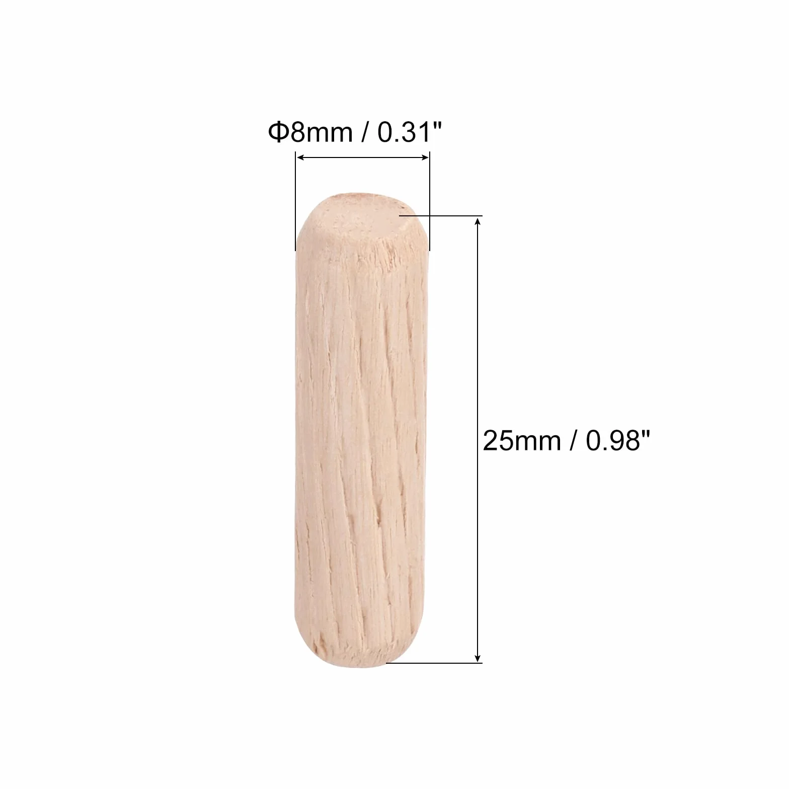 QUARKZMAN 40 szt. drewnianych kołków 8 x 25 mm (0,31" x 0,98") fazowane i rowkowane końcówki z drewna suszonego drewna do stolarki, mebli, regałów