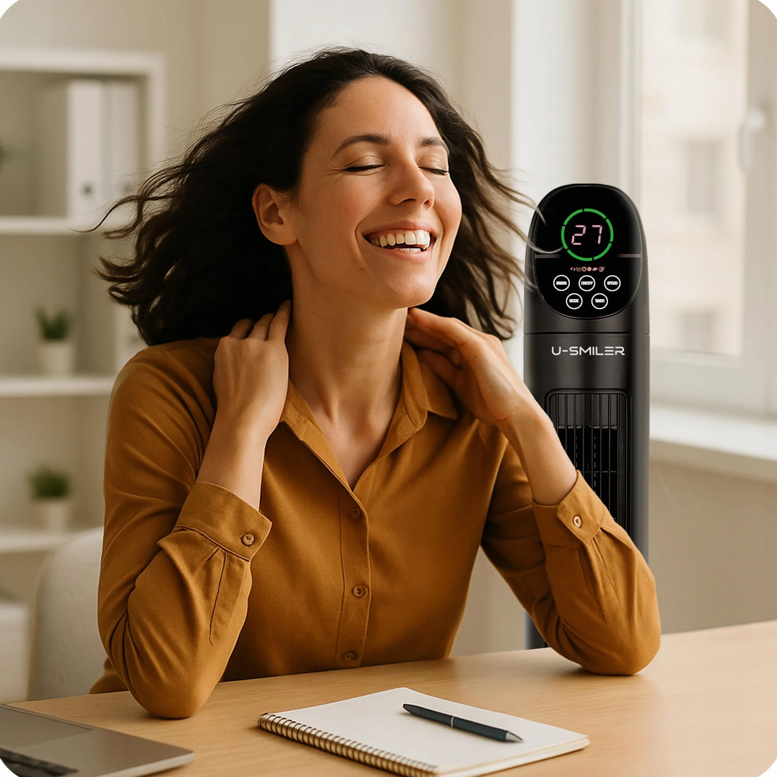 Wentylator Kolumnowy 45W z Pilotem, Cichy Wiatrak Podłogowy 101 cm z Oscylacją 90°, LED, 3 Tryby, 3 Prędkości, Timer, Design Nowoczesny, Do Biura, Sypialni, Domu, Czarny
