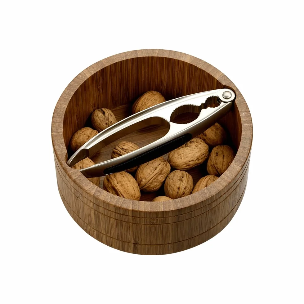 Kesper | Łuska do orzechów z dziadkiem do orzechów, materiał: bambus, stal nierdzewna, wymiary: Ø 17 cm/wysokość: 7 cm, grubość: 11 mm, kolor: brązowy, srebrny | 59822