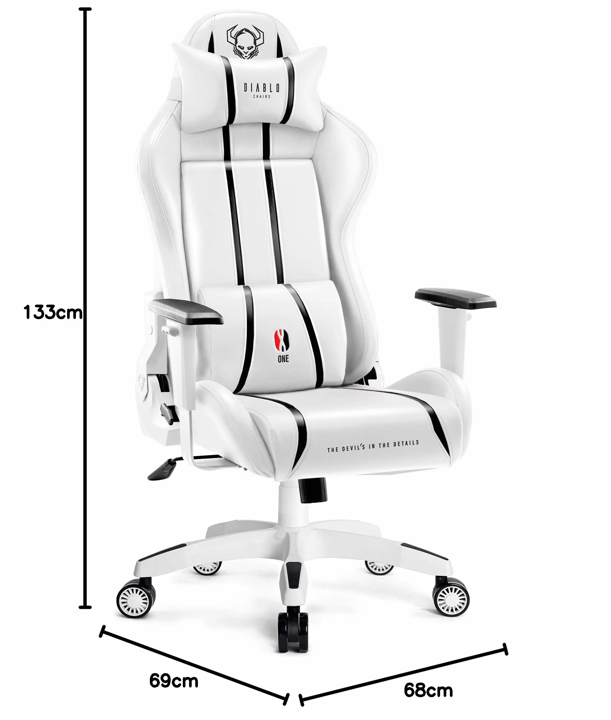 Diablo X-One 2.0 Fotel Gamingowy Krzesło Biurowe Dla Gracza Obrotowy Regulowane Podłokietniki Ekoskóra Ergonomiczny Design Funkcja Bujania Poduszka Pod Kark i Lędźwie (Biało-czarny, Normal)