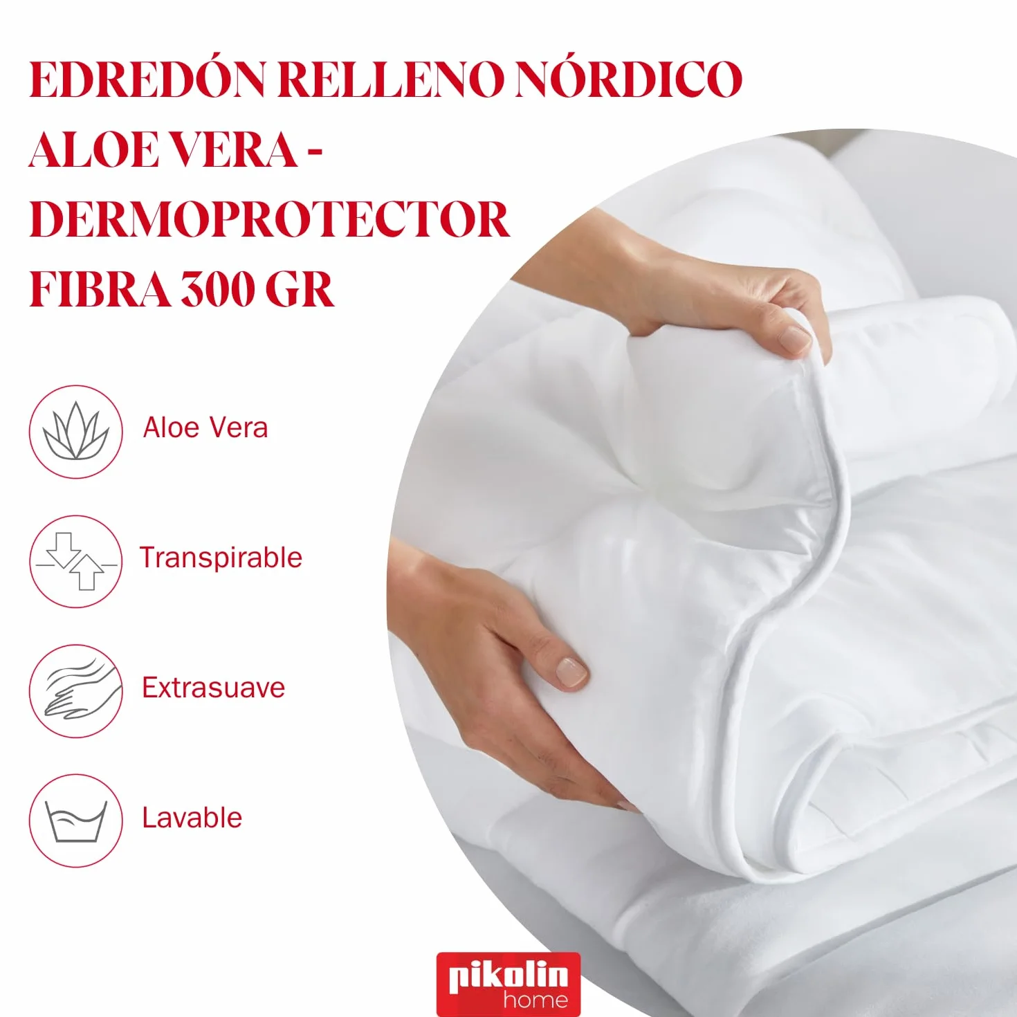 Pikolin Home - Kołdra z włókna Aloe Vera jesień-zima 300 gr, Dermoprotector i oddychająca, dla wrażliwej skóry, wypełnienie łóżka 120 (200 x 200 cm)