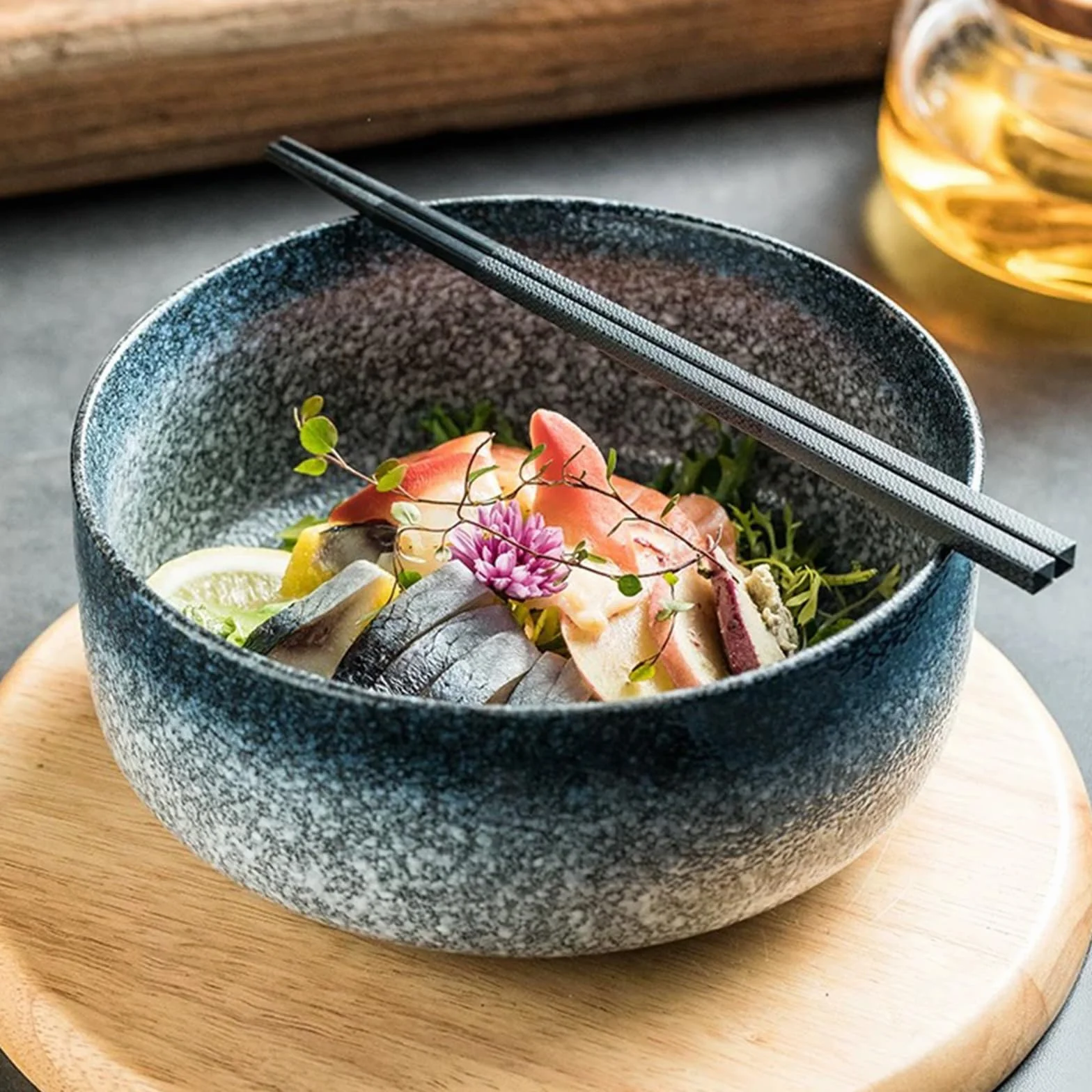 Japońska Miska Ceramiczna Ramen Zestaw z Łyżeczką i Pałeczkami Niebieski