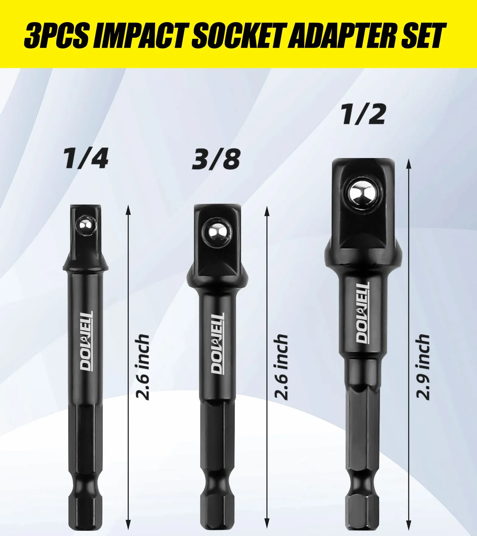 DOWELL Impact Grade Adapter Set Przedłużający Bit z uchwytem 1/4-calowy, 3/8-calowy, 1/2-calowy zestaw gniazda napędowego Rozszerzenie wiertła do szybkiego sterownika uderzeniowego (3,3-calowy)