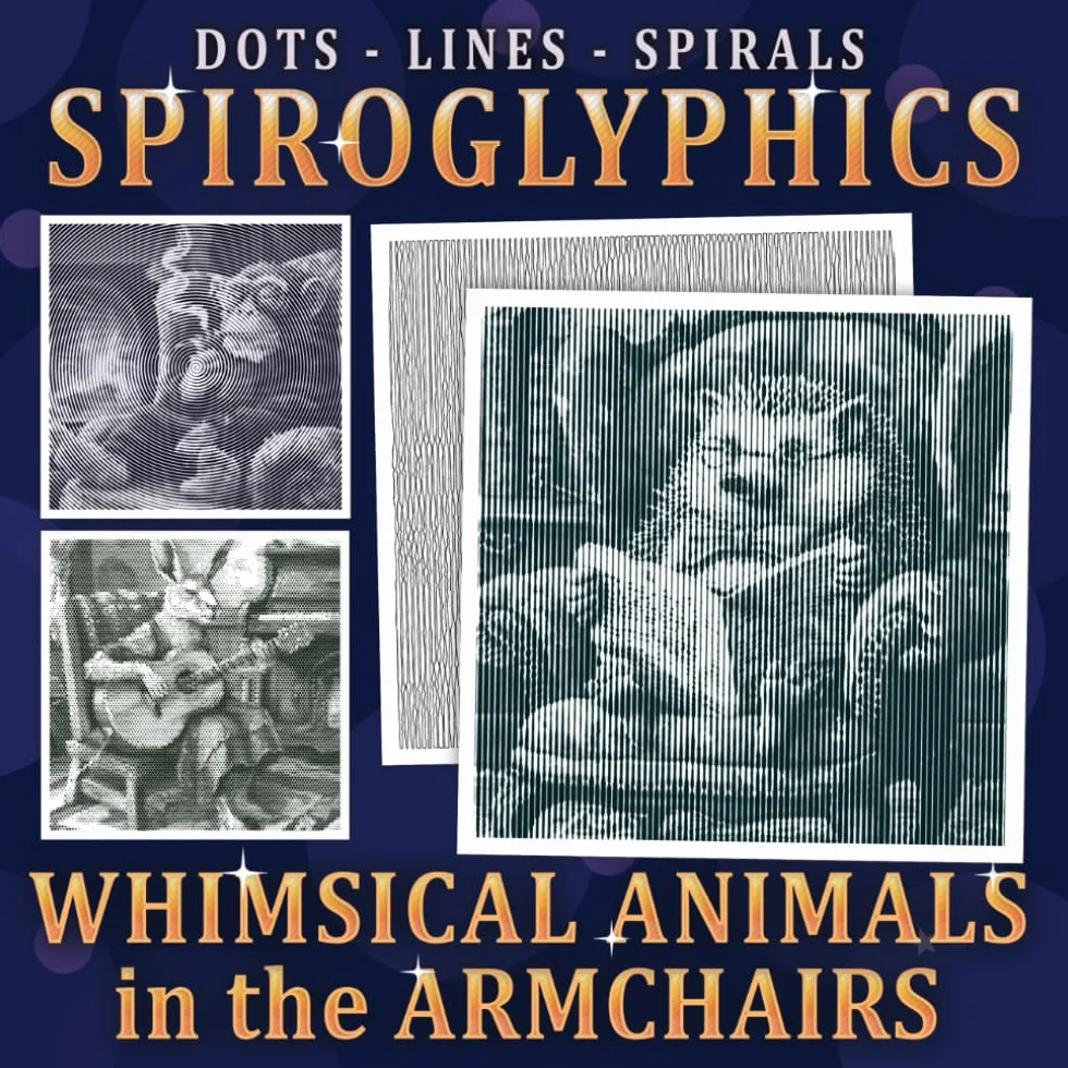 Spiroglyphics Dots Lines Spirals Whimsical Animals in the Armchairs: Relax and Unwind with Cute Critters in Cozy Corners | One-Color Spiral Coloring Book for Adults and Teens