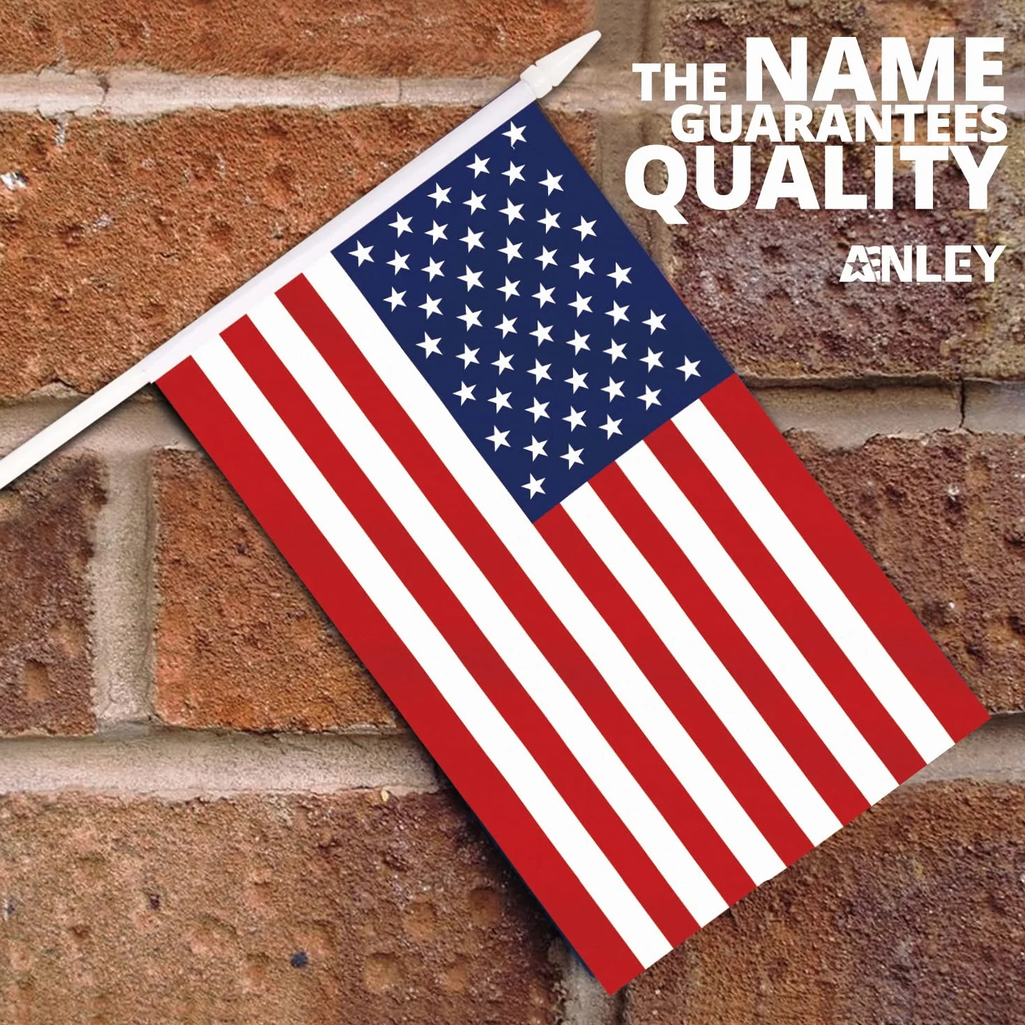 Anley American US 5x8 "HandHeld Mini Flag z 12" White Solid Pole - Flaga USA, żywy kolor i odporność na światło - Stany Zjednoczone Ręczne flagi 5 x 8 cali