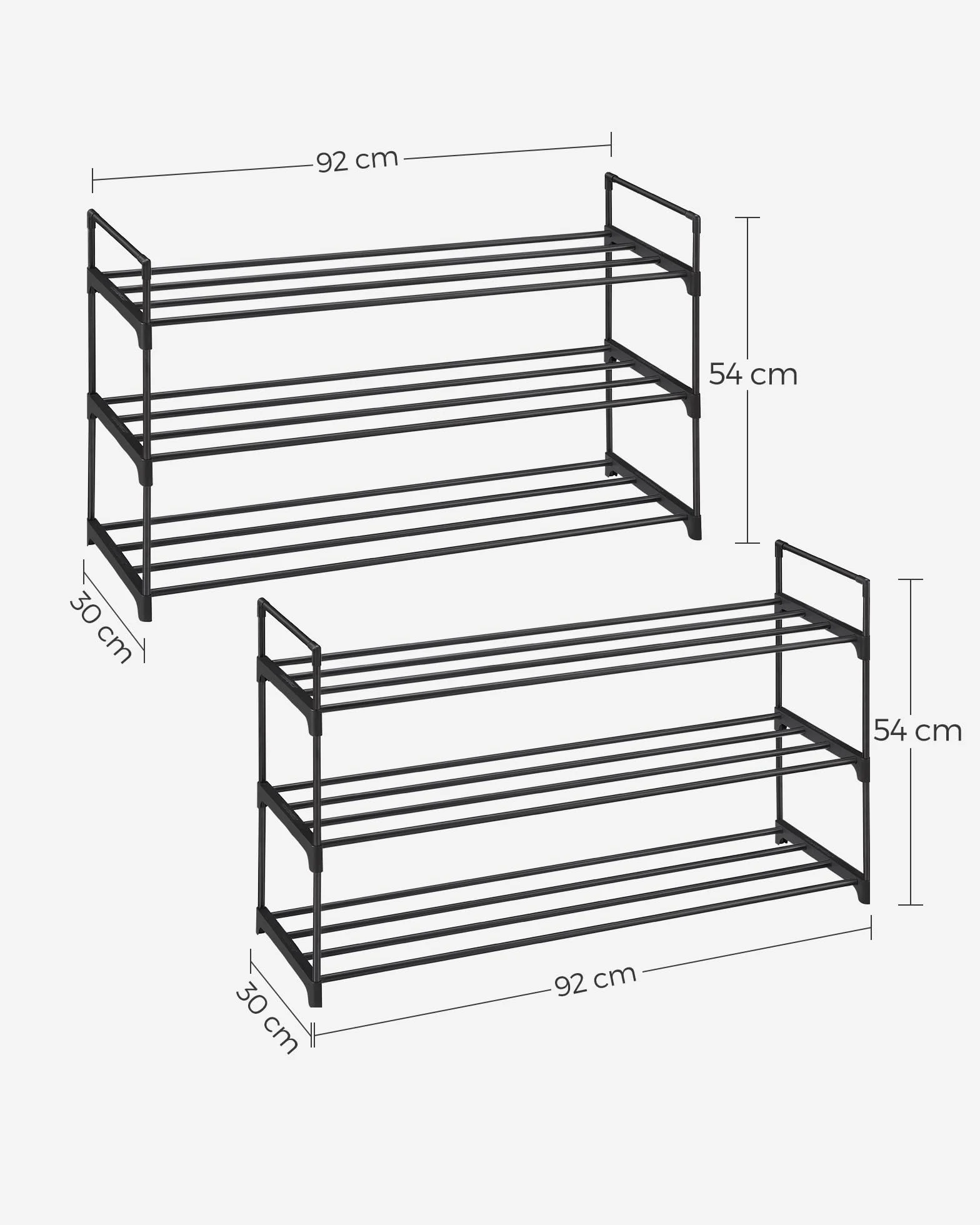 SONGMICS regał na buty 2-częściowy zestaw 3 półki metal czarny LSA06BK