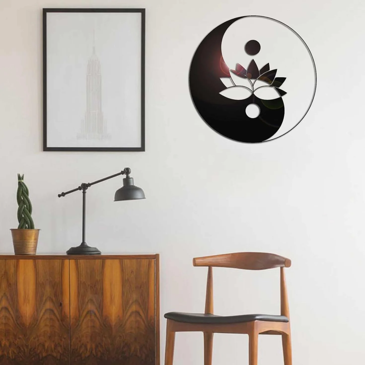 Dekoracja ścienna, metalowa sztuka ścienna, dekoracja ścienna z symbolem kwiatu lotosu Yin Yang, sztuka medytacji zen 3D sylwetka ścienna, do dekoracji ściennej domu (23,6 cala/60 cm)(23.6IN/60CM)