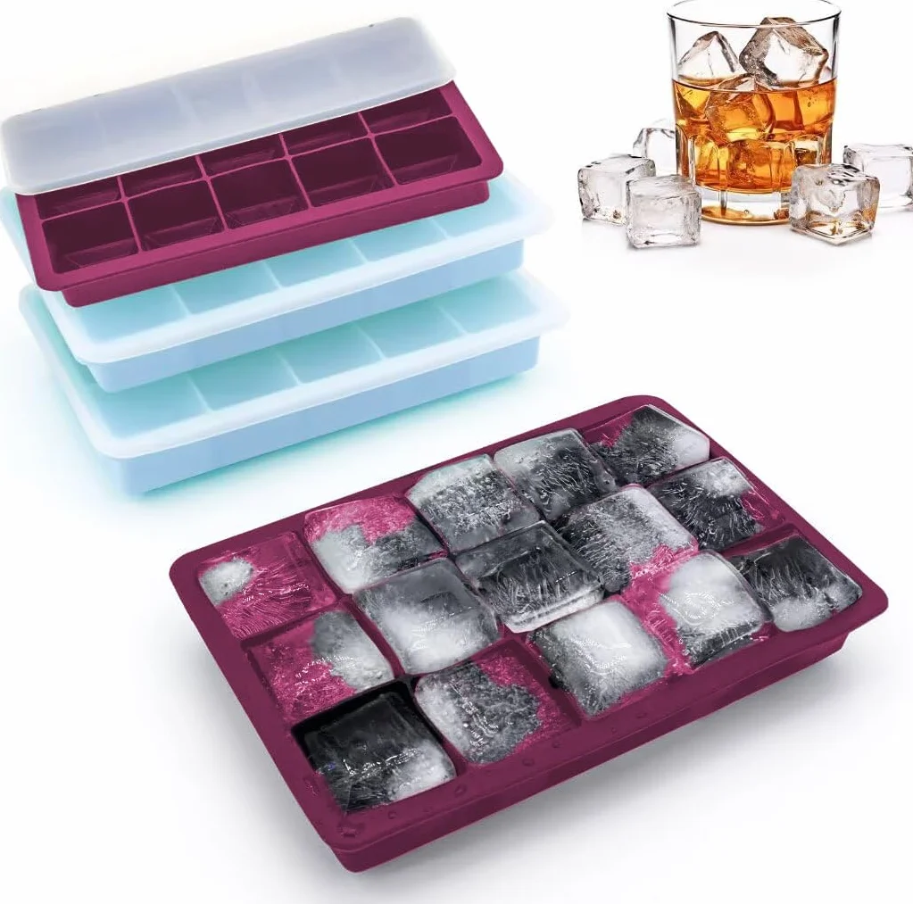 Silicone Ice Cube Tray with Lid 3 Pack