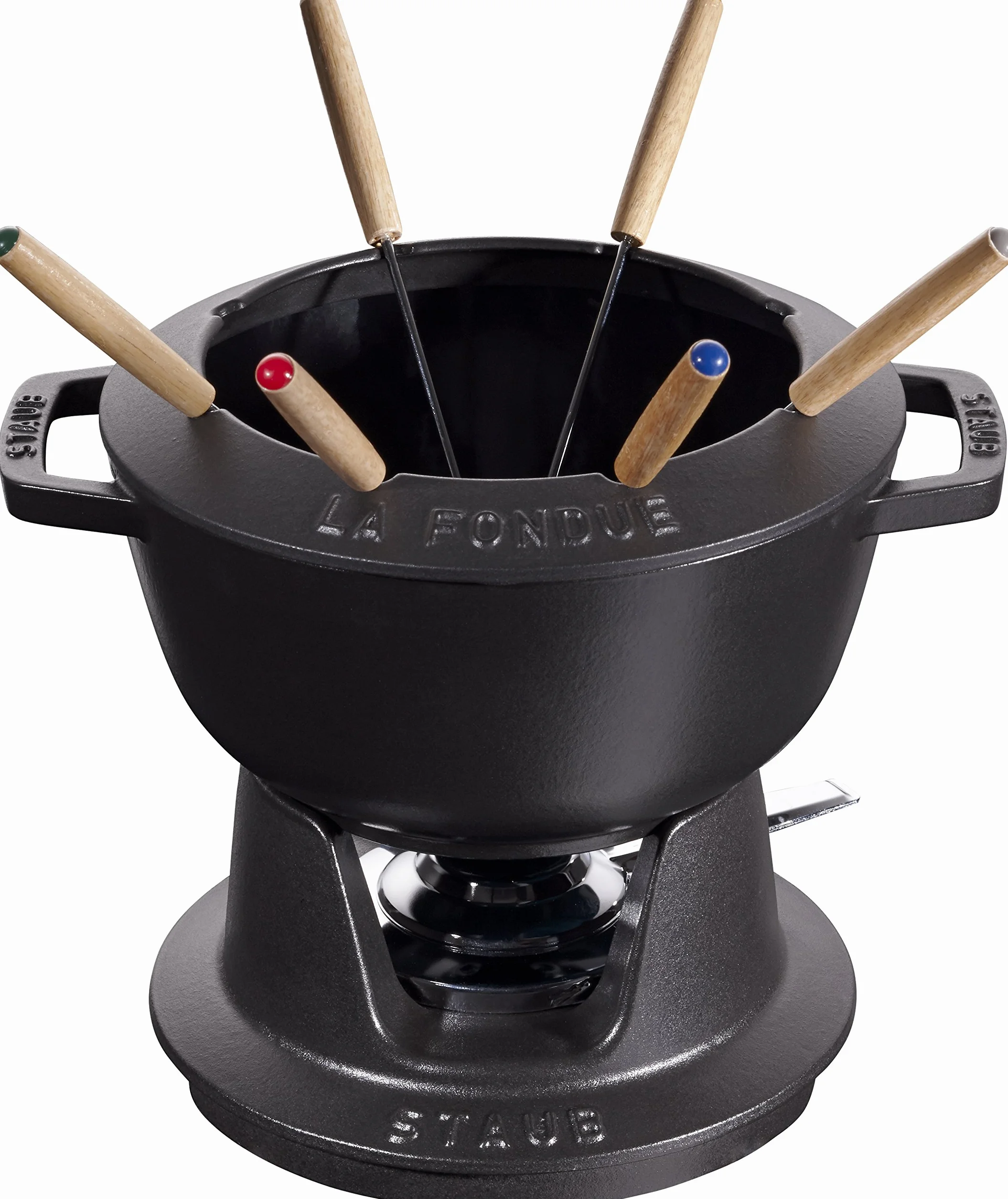STAUB Fondue Set mit 6 Gabeln, Geeignet für Käse-, Schoko- und Fleisch-Fondue, Gusseisen, Schwarz, 20 cm