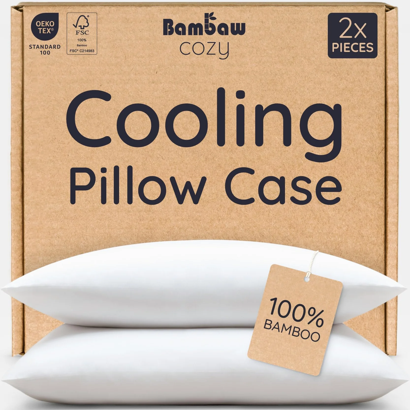 Bambaw - Poszewka na poduszkę 40 x 60 cm (zestaw 2 sztuk), poszewka na poduszkę 100% bambusa, biała poszewka na poduszkę, odporna na roztocza i oddychająca