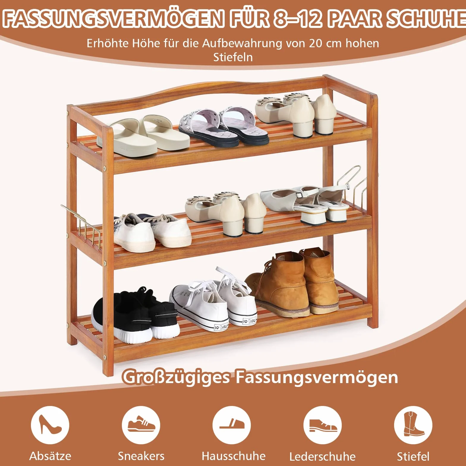 COSTWAY Regał na buty z drewna akacjowego 74x26 cm stojący na 12-18 par