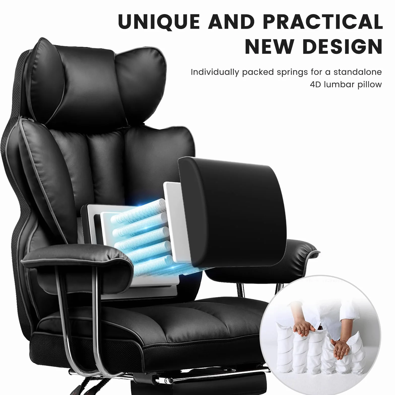 GTPLAYER Fotel gamingowy, ergonomiczny fotel biurowy z podnóżkiem, powierzchnia z materiału, poduszka sprężynowa, fotel gamingowy, obciążenie 150 kg, kolor czarny