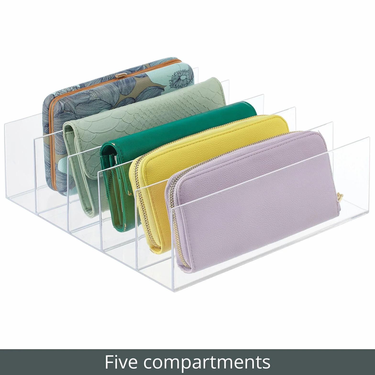 mDesign Plastikowy organizer do szafy – Elegancki i praktyczny stojak na torebki i inne akcesoria – Wielofunkcyjny organizer do garderoby, przedpokoju i szafy – 4-pack – Błękitny przezroczysty