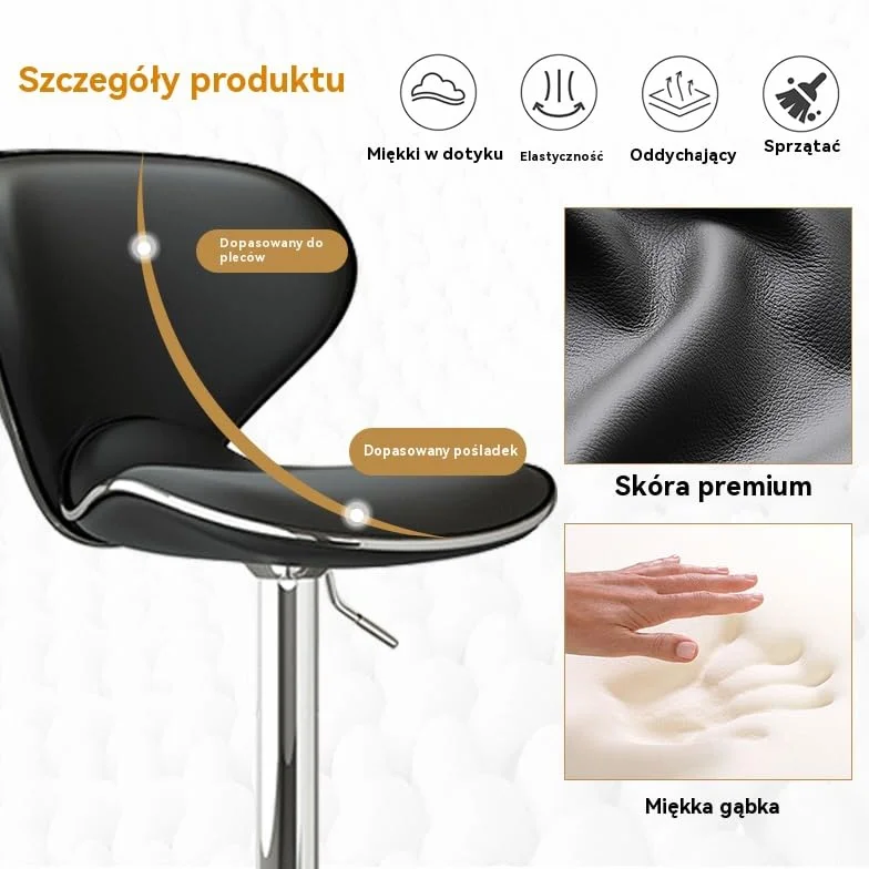 Zestaw 2 nowoczesnych stołków barowych, obrotowe stołki barowe z regulowaną wysokością, wyściełane stołki barowe ze skóry ekologicznej PU z podnóżkiem