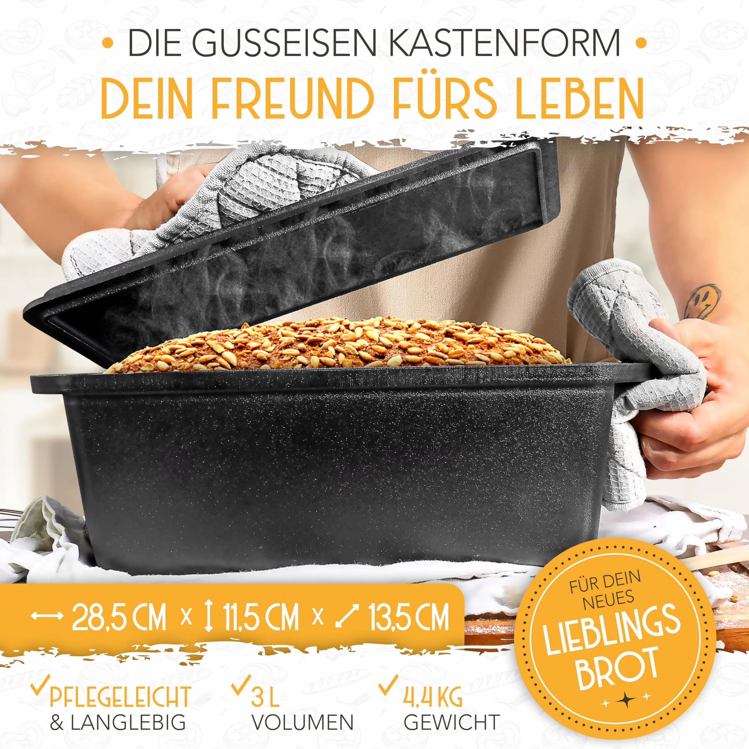 Forma do pieczenia chleba z żeliwa 28 cm z pokrywką i koszem do fermentacji