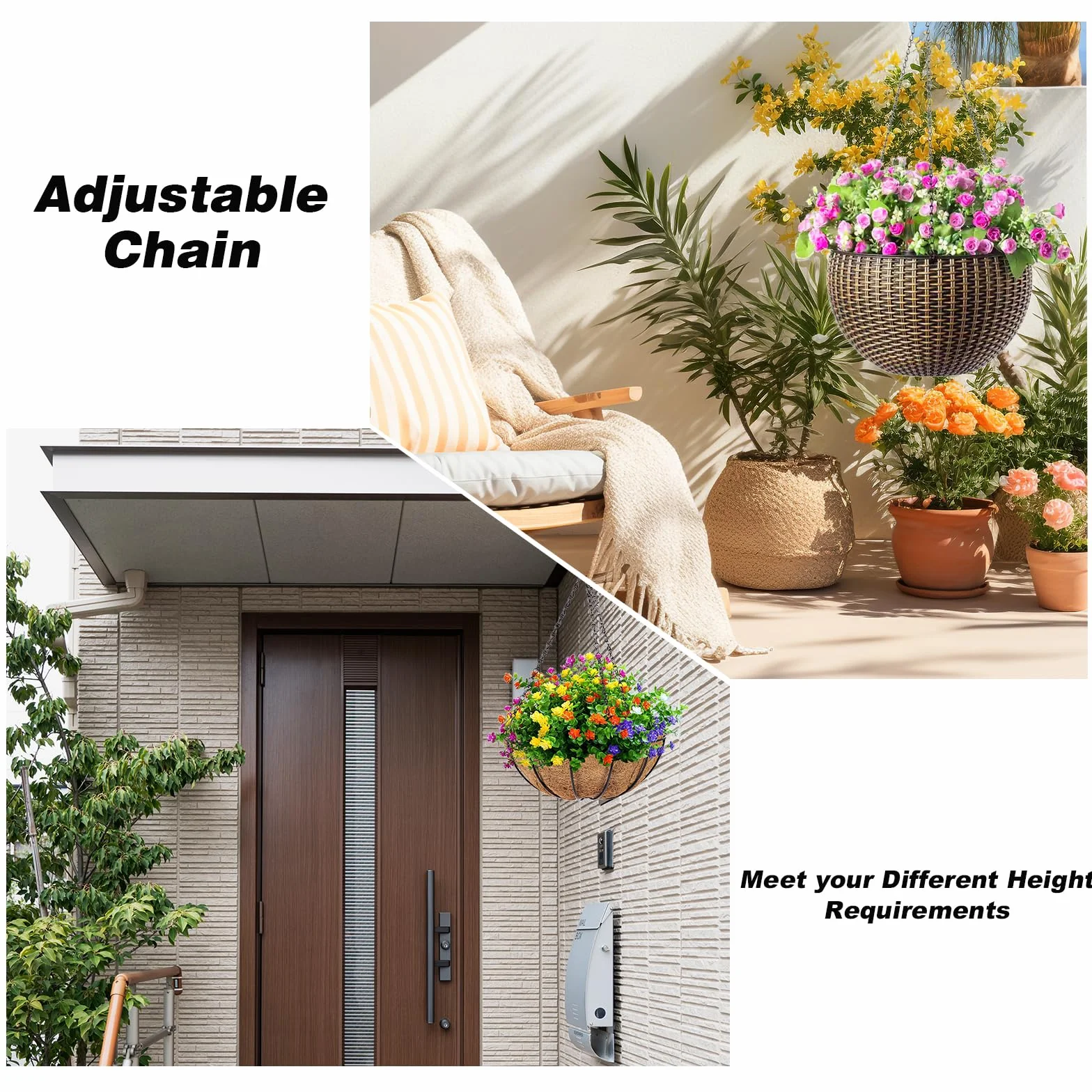 Ouligay 6 sztuk metalowych łańcuchów wiszących 50 cm, metalowy łańcuch do zawieszenia, czarny łańcuch na doniczkę, metalowy łańcuch do doniczki, domku dla ptaków, latarni, tablicy billboardowej