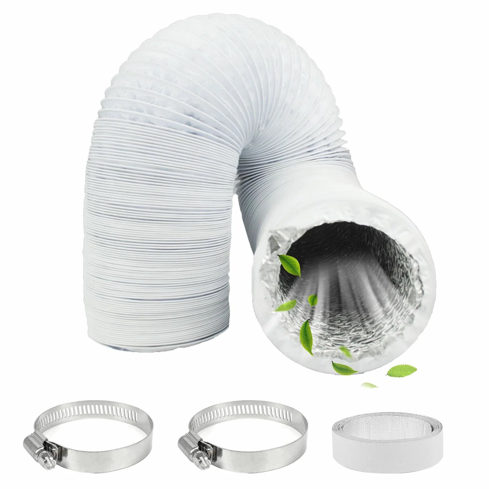 Wąż powietrza wylotowego 100 mm, rura elastyczna, aluminiowa, 3 m, z 2 obejmami do wentylatora